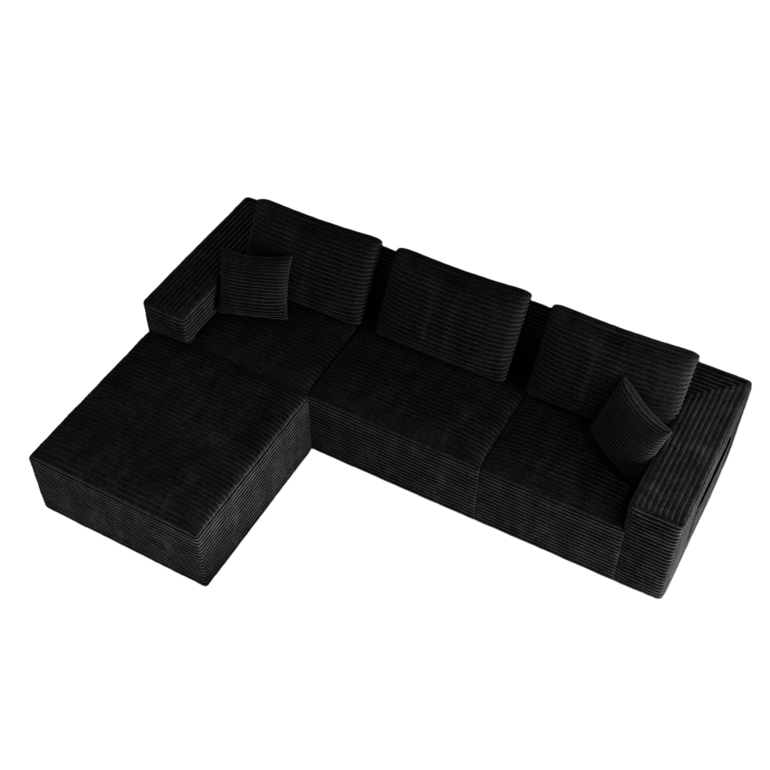 106.30*70.87"Modular sectional sofa seat,Upholstered compressed couch for living room,Bedroom,Apartment,No assembly required,4 PC free combination,Plush corduroy fabric,BLACK - Image 5