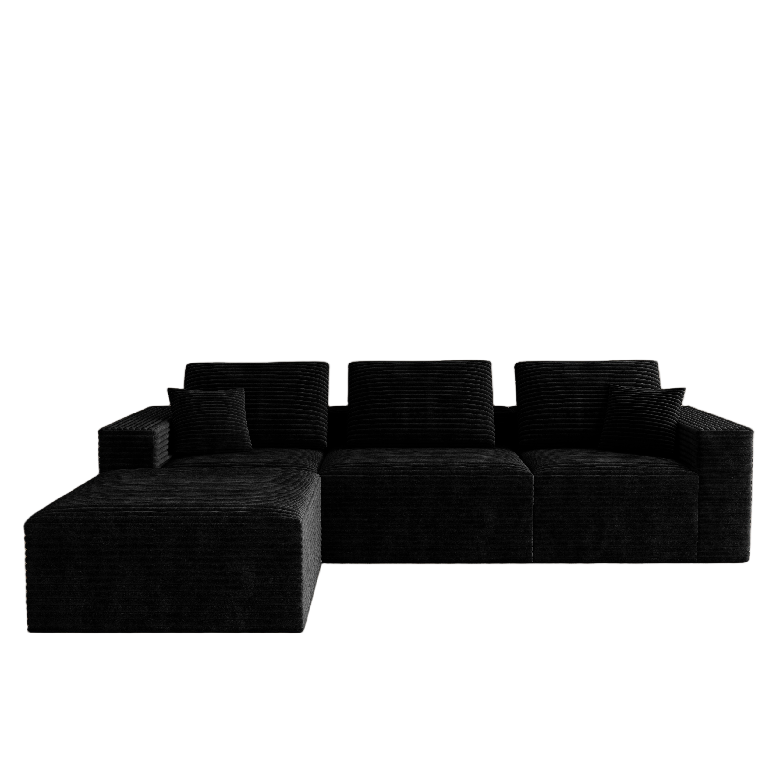 106.30*70.87"Modular sectional sofa seat,Upholstered compressed couch for living room,Bedroom,Apartment,No assembly required,4 PC free combination,Plush corduroy fabric,BLACK - Image 6