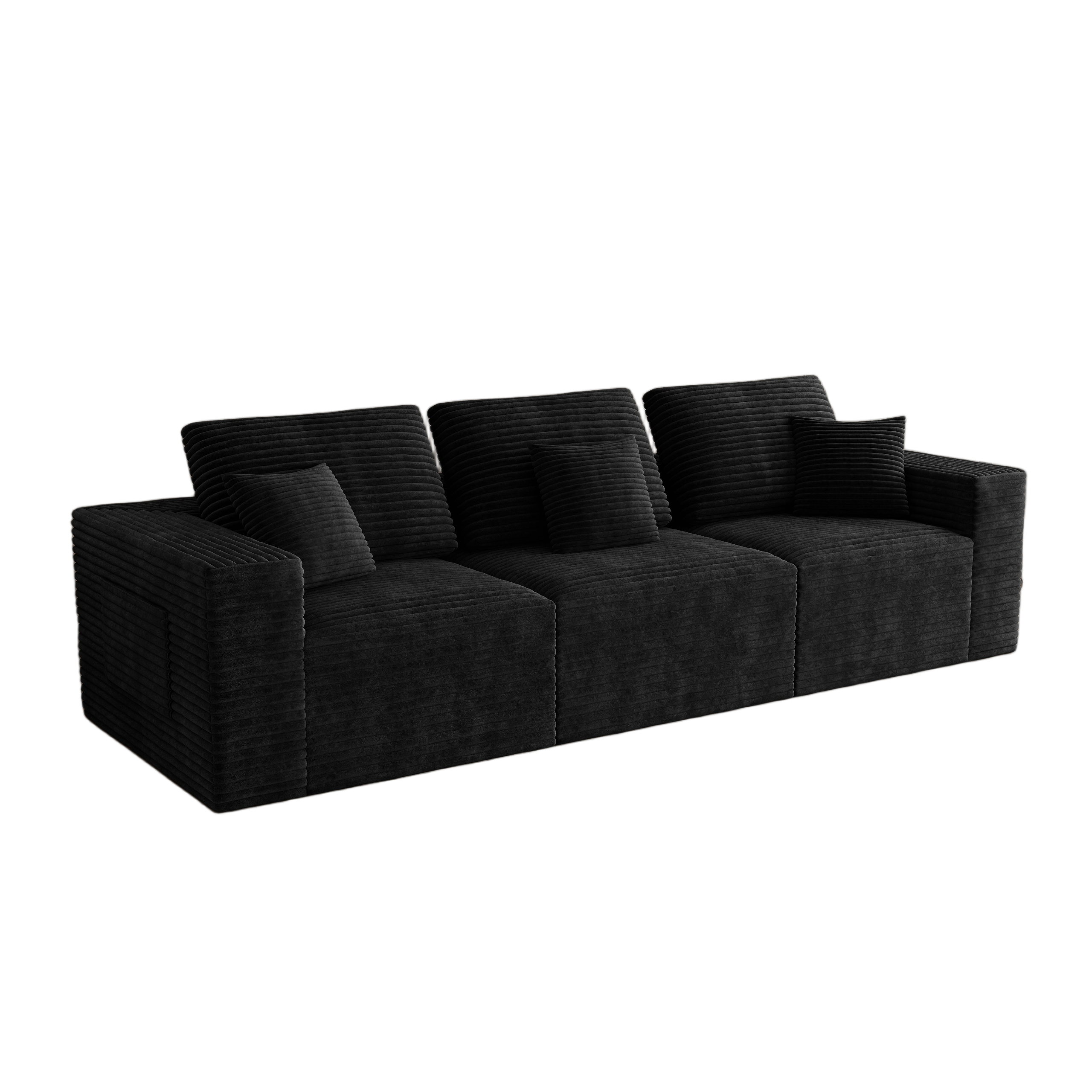 106.30*35.43"Modular sectional sofa seat,Upholstered compressed couch for living room,Bedroom,Apartment,No assembly required,3 PC free combination,Plush corduroy fabric,BLACK - Image 5