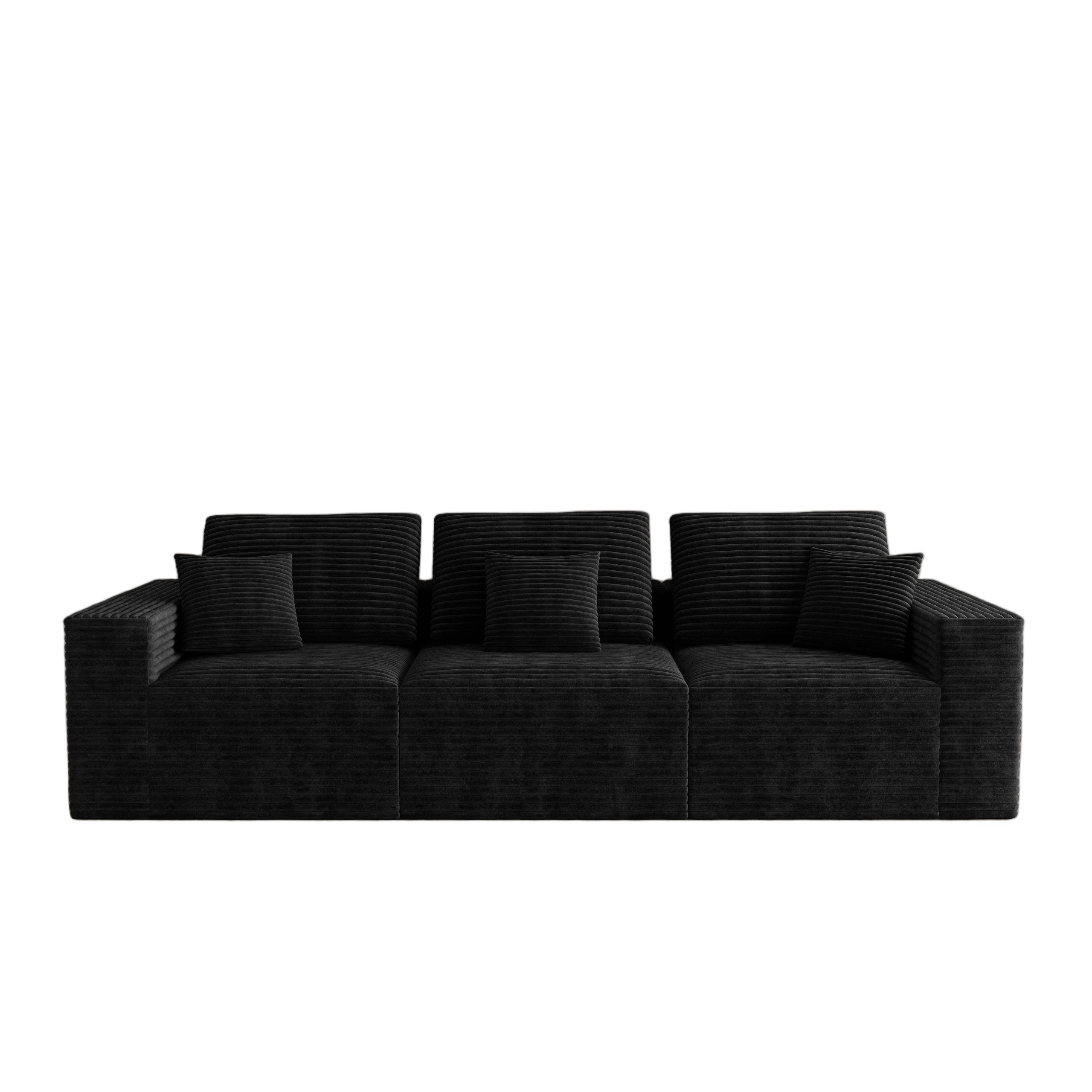 106.30*35.43"Modular sectional sofa seat,Upholstered compressed couch for living room,Bedroom,Apartment,No assembly required,3 PC free combination,Plush corduroy fabric,BLACK - Image 6