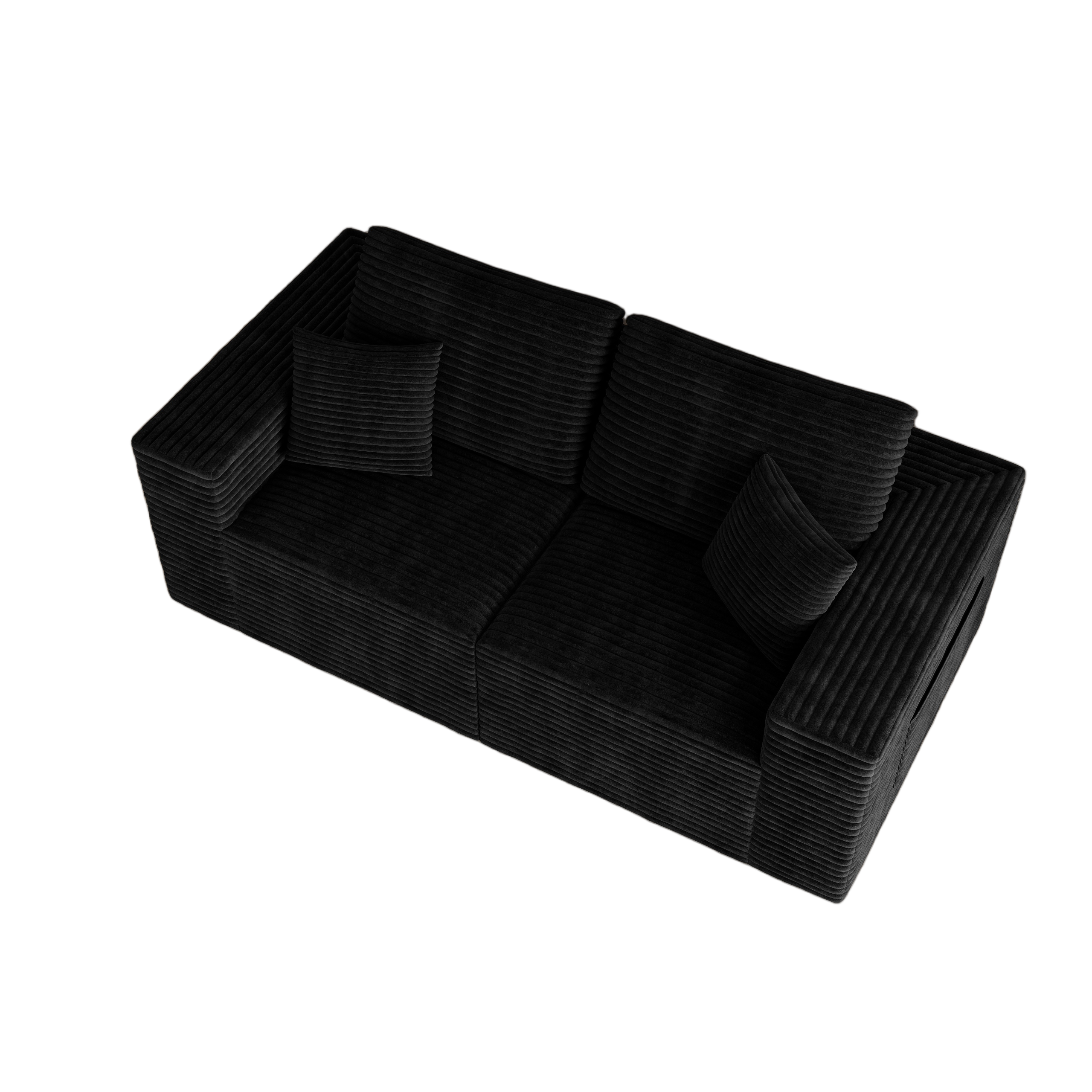 70.87*35.43"Modular sectional sofa seat,Upholstered compressed couch for living room,Bedroom,Apartment,No assembly required,2 PC free combination,Plush corduroy fabric,BLACK - Image 6