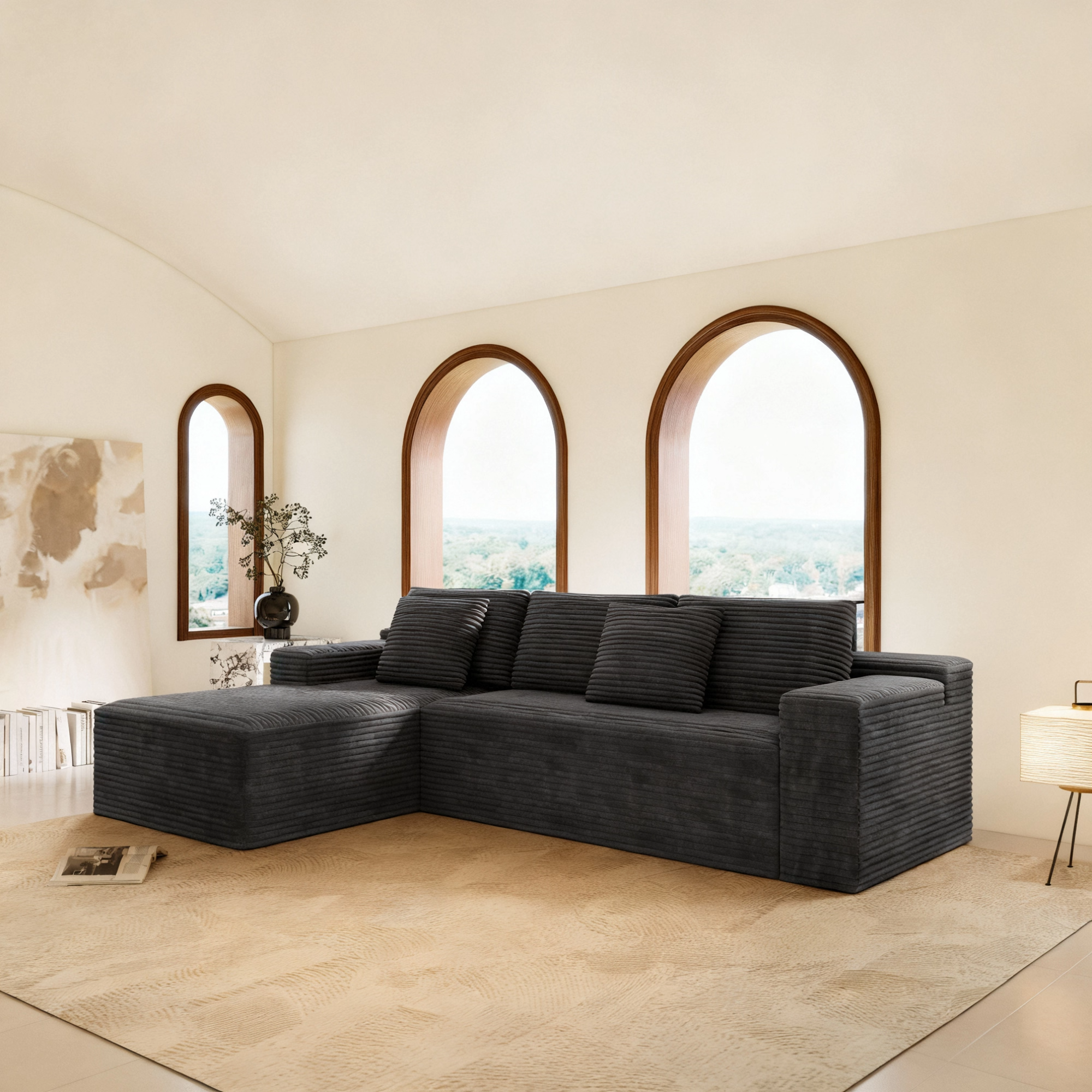 104.3*68.9"Modular sectional sofa seat,Upholstered compressed couch for living room,Bedroom,Apartment,No assembly required,2PC free combination,Plush corduroy fabric,GREY - Image 2