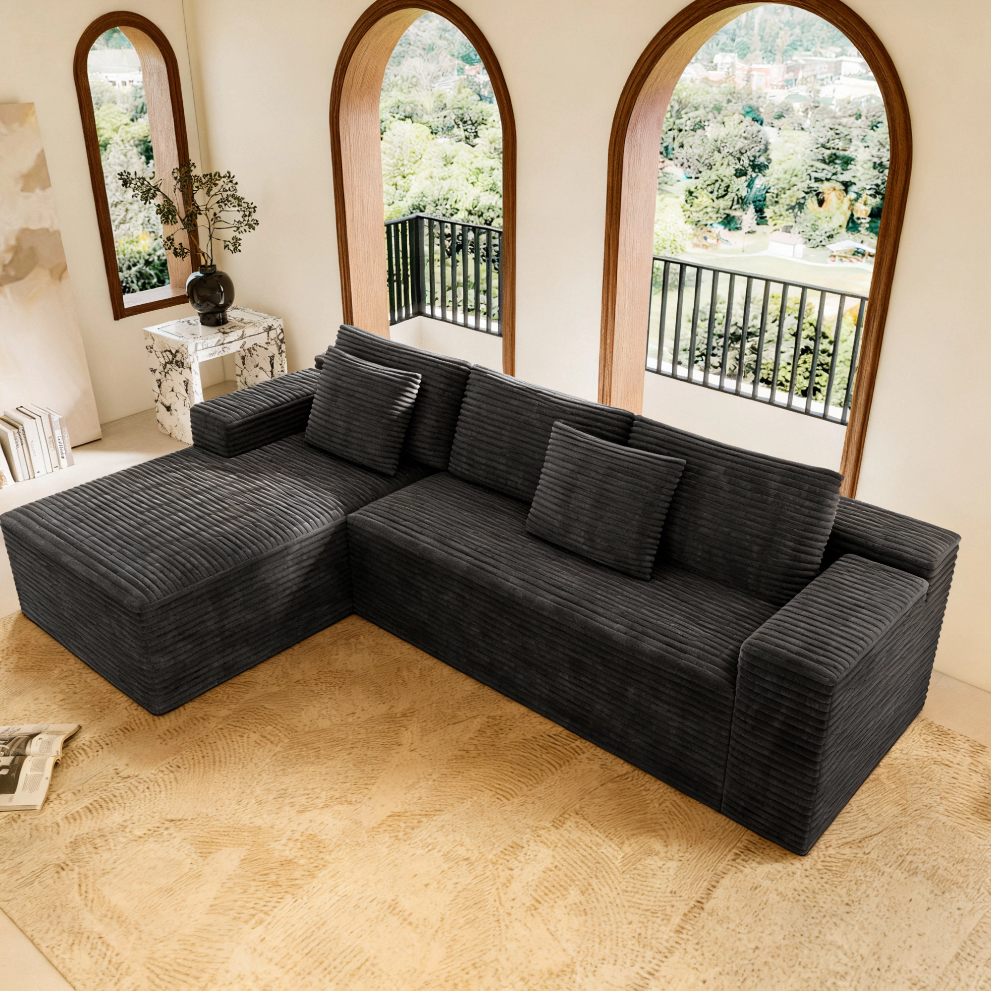 104.3*68.9"Modular sectional sofa seat,Upholstered compressed couch for living room,Bedroom,Apartment,No assembly required,2PC free combination,Plush corduroy fabric,GREY - Image 3