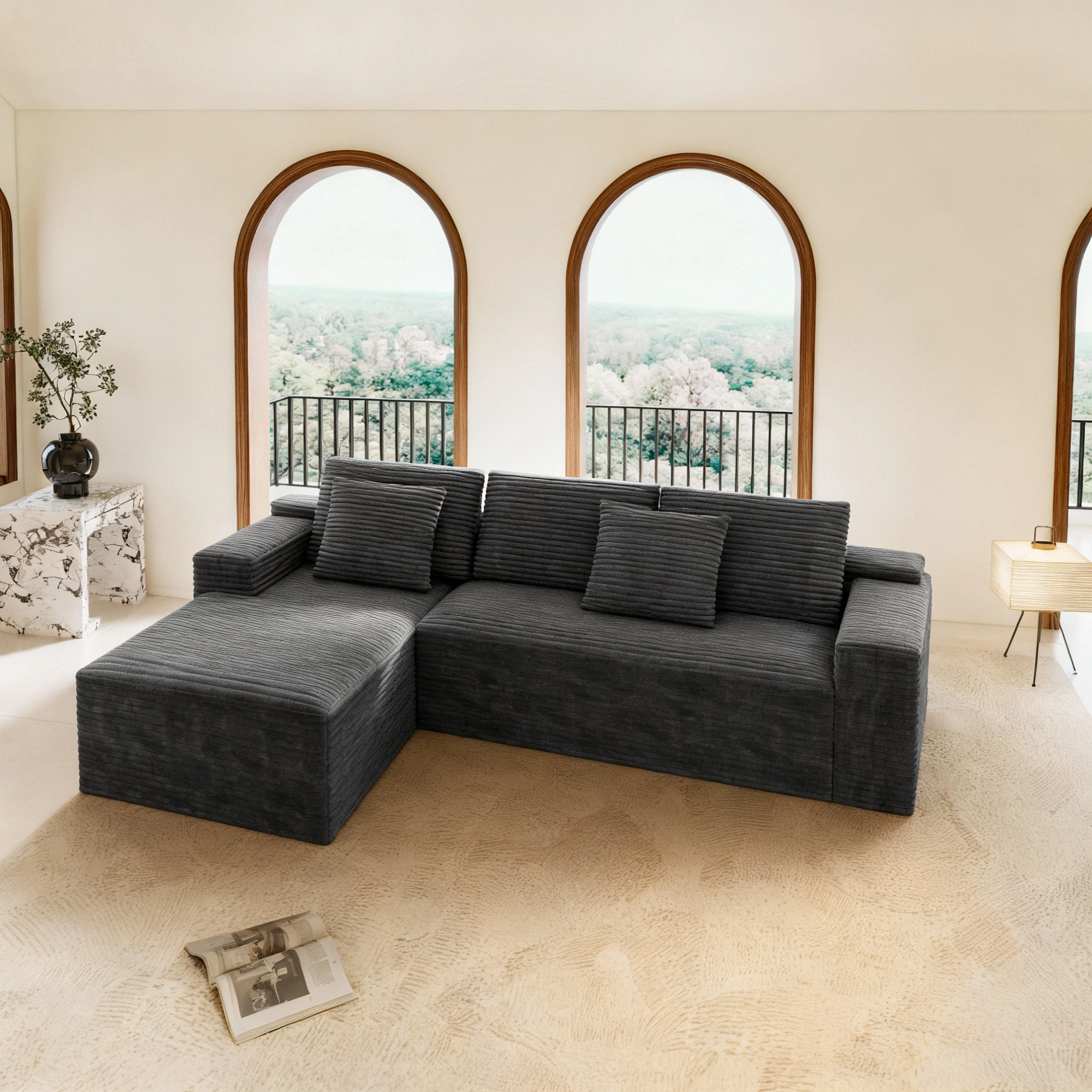 104.3*68.9"Modular sectional sofa seat,Upholstered compressed couch for living room,Bedroom,Apartment,No assembly required,2PC free combination,Plush corduroy fabric,GREY - Image 4