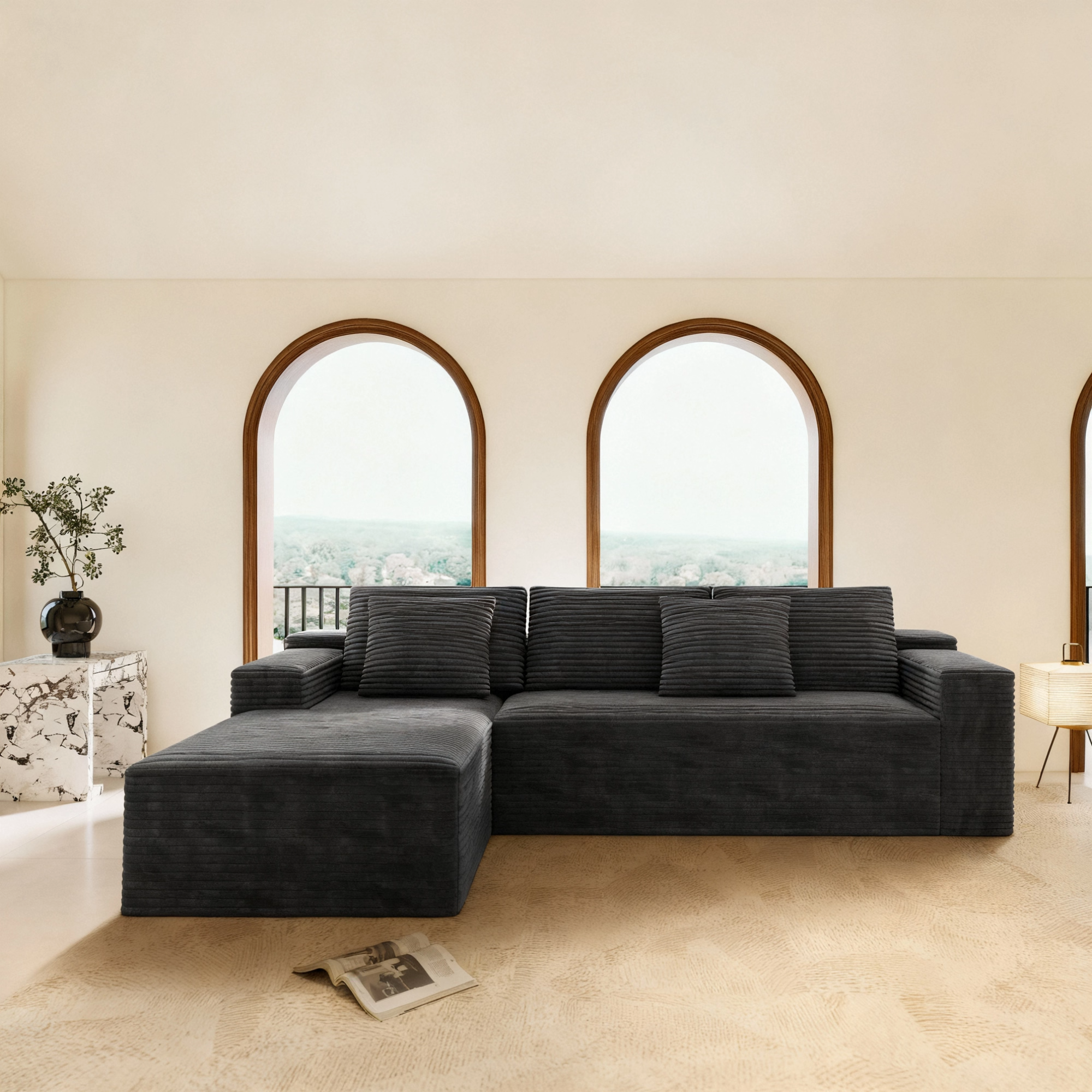 104.3*68.9"Modular sectional sofa seat,Upholstered compressed couch for living room,Bedroom,Apartment,No assembly required,2PC free combination,Plush corduroy fabric,GREY - Image 5