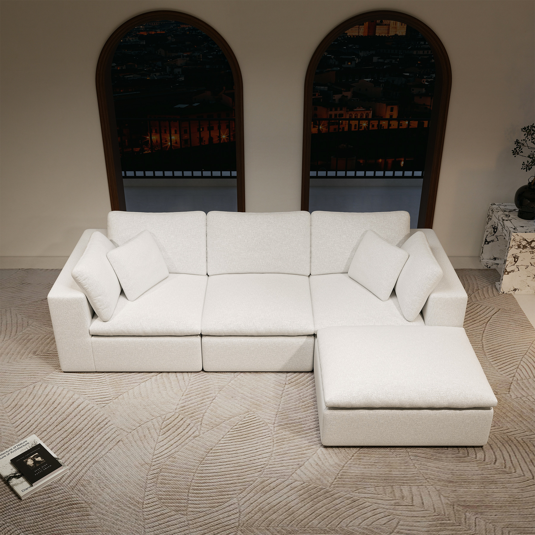 108.3*68.9"Modular sectional sofa seat,Upholstered compressed couch for living room,Bedroom,Apartment,No assembly required,4PC free combination,Plush corduroy fabric,WHITE - Image 3