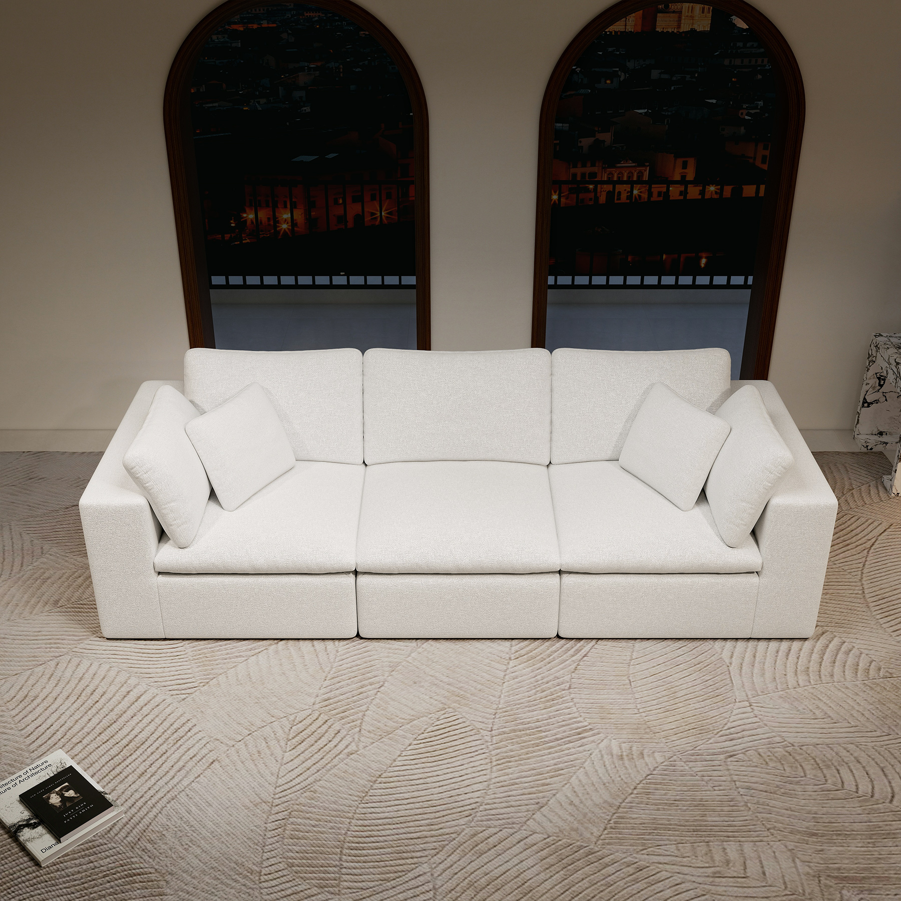 108.3*39.4"Modular sectional sofa seat,Upholstered compressed couch for living room,Bedroom,Apartment,No assembly required,3PC free combination,Plush corduroy fabric,WHITE - Image 3