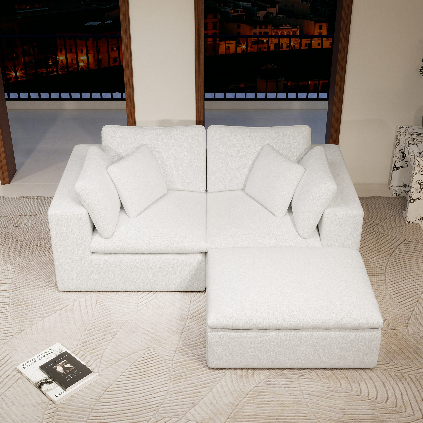 78.8*68.9"Modular sectional sofa seat,Upholstered compressed couch for living room,Bedroom,Apartment,No assembly required,3PC free combination,Plush corduroy fabric,WHITE - Image 2