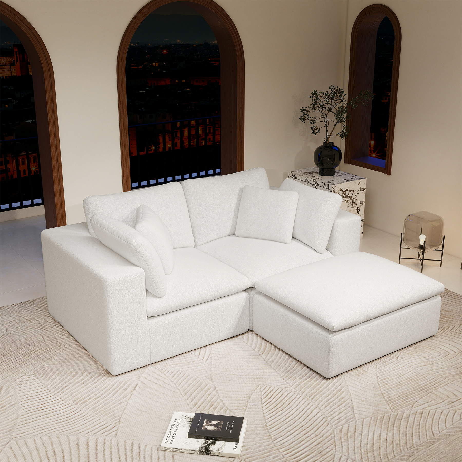 78.8*68.9"Modular sectional sofa seat,Upholstered compressed couch for living room,Bedroom,Apartment,No assembly required,3PC free combination,Plush corduroy fabric,WHITE - Image 3