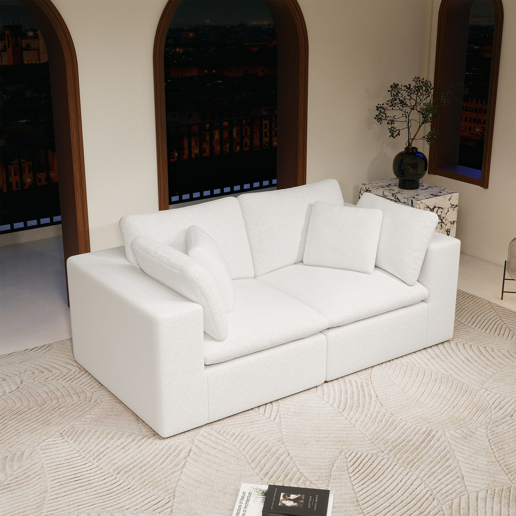 78.8*39.4"Modular sectional sofa seat,Upholstered compressed couch for living room,Bedroom,Apartment,No assembly required,2PC free combination,Plush corduroy fabric,WHITE - Image 2