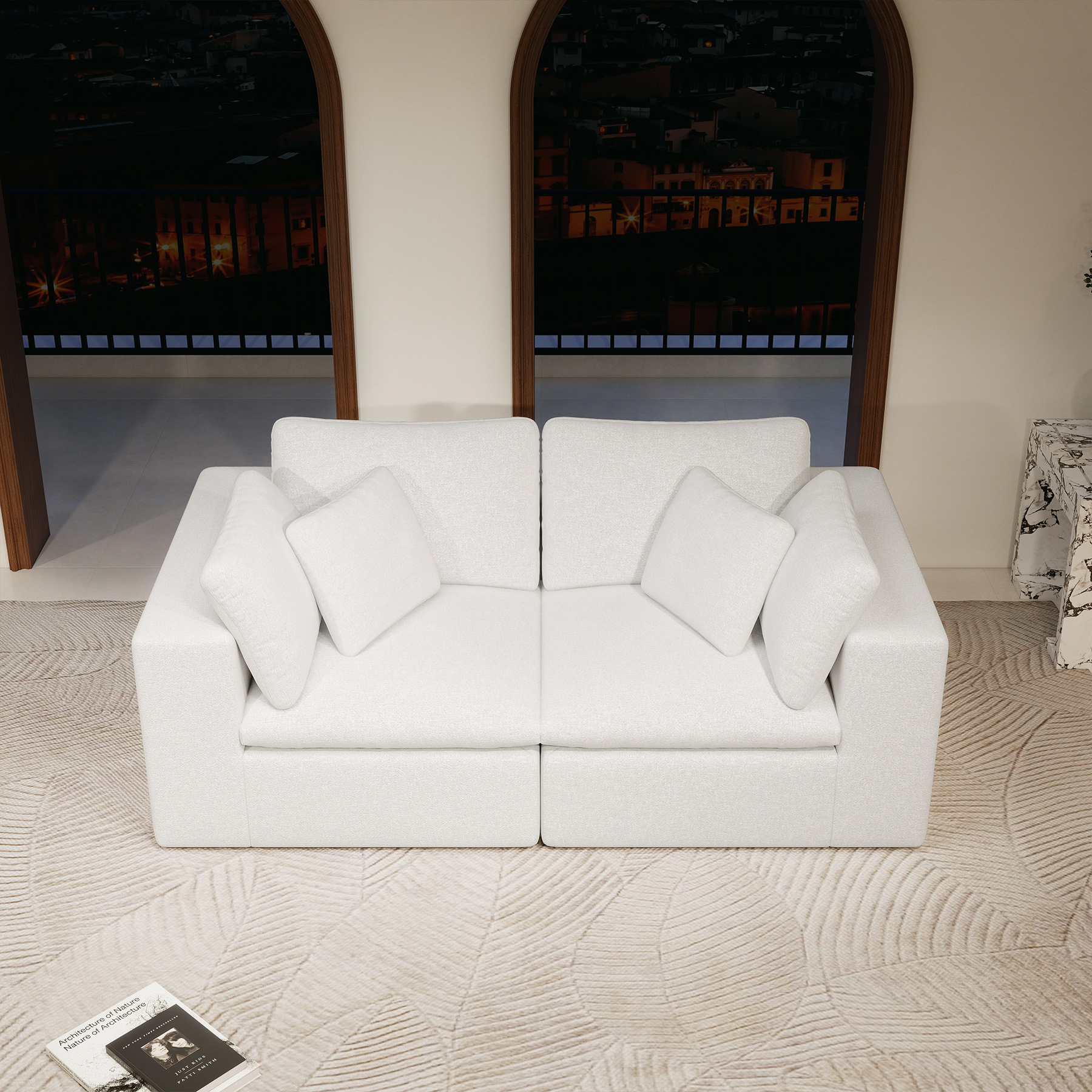 78.8*39.4"Modular sectional sofa seat,Upholstered compressed couch for living room,Bedroom,Apartment,No assembly required,2PC free combination,Plush corduroy fabric,WHITE - Image 3