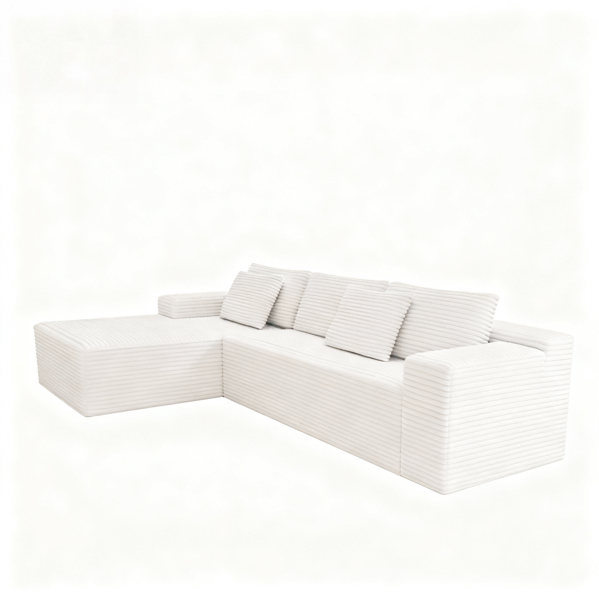 104.3*68.9"Modular sectional sofa seat,Upholstered compressed couch for living room,Bedroom,Apartment,No assembly required,2PC free combination,Plush corduroy fabric,WHITE - Image 6