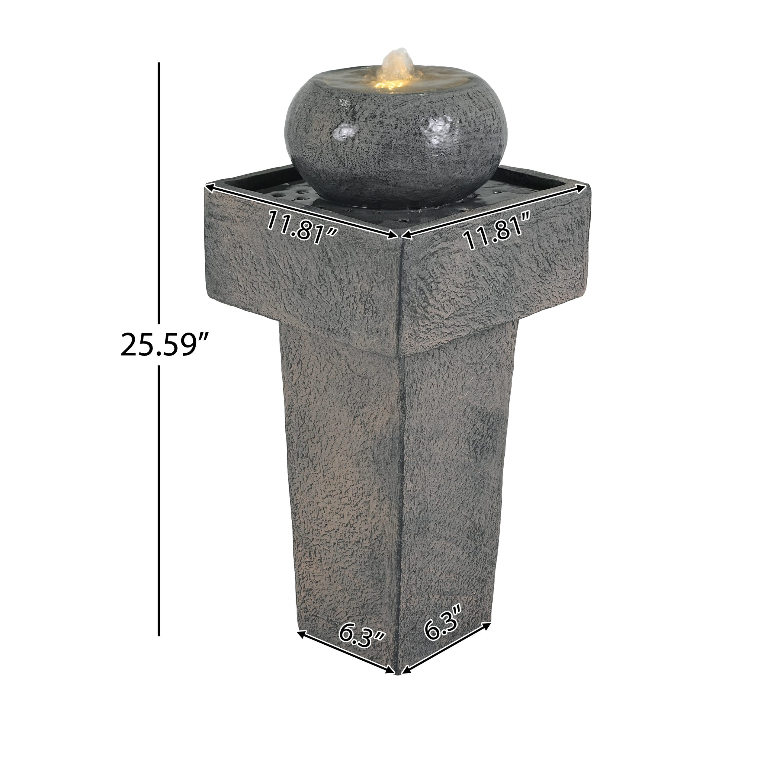 25.59"H Minimalist Concrete Column Fountain–LED-Lit Modern Outdoor Oasis, Sturdy Landscape Feature for Patio, Porch - Image 6