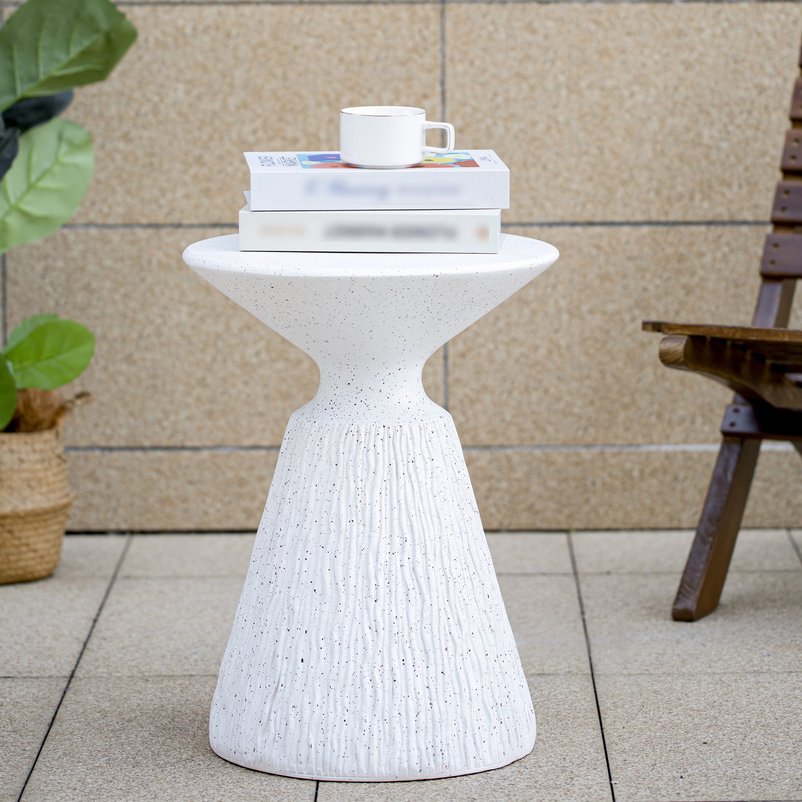 Outdoor White Marble Retro Speckled Textured All-Weather MGO Side Table – Indoor End Table for Home, Office, Living Room & Patio Decor - Image 3