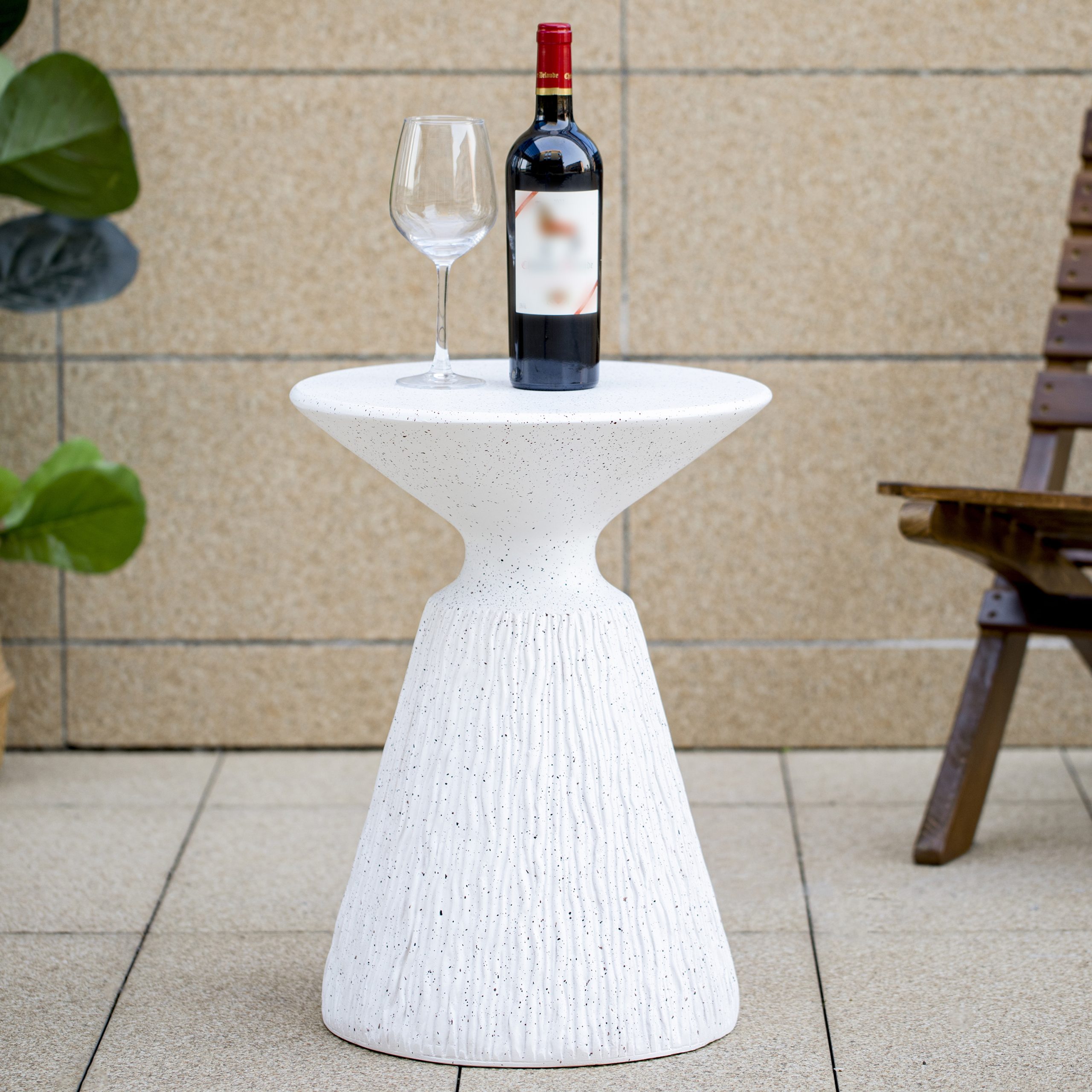 Outdoor White Marble Retro Speckled Textured All-Weather MGO Side Table – Indoor End Table for Home, Office, Living Room & Patio Decor - Image 4