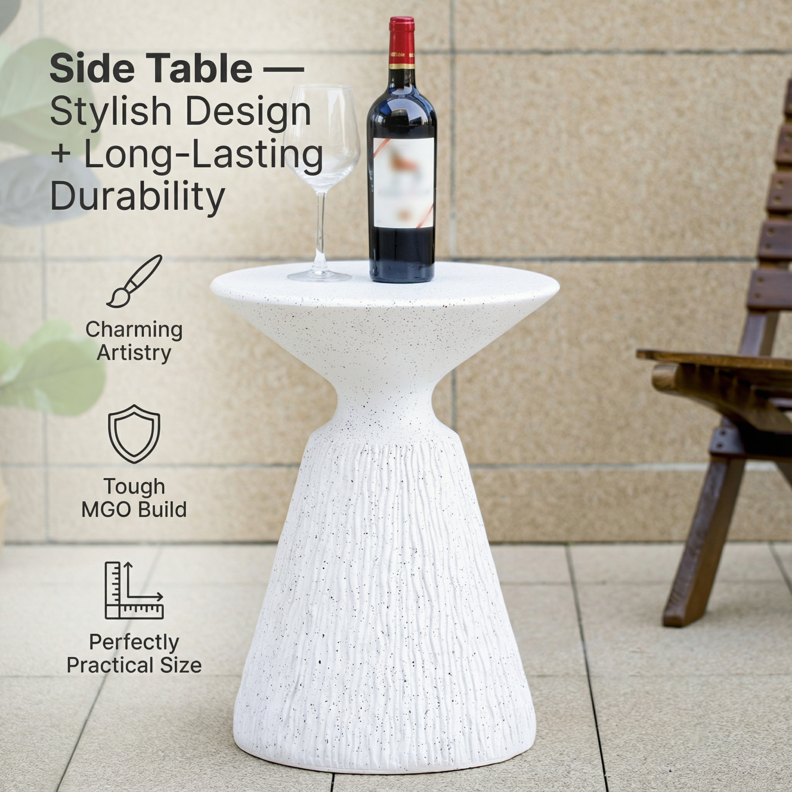 Outdoor White Marble Retro Speckled Textured All-Weather MGO Side Table – Indoor End Table for Home, Office, Living Room & Patio Decor - Image 6