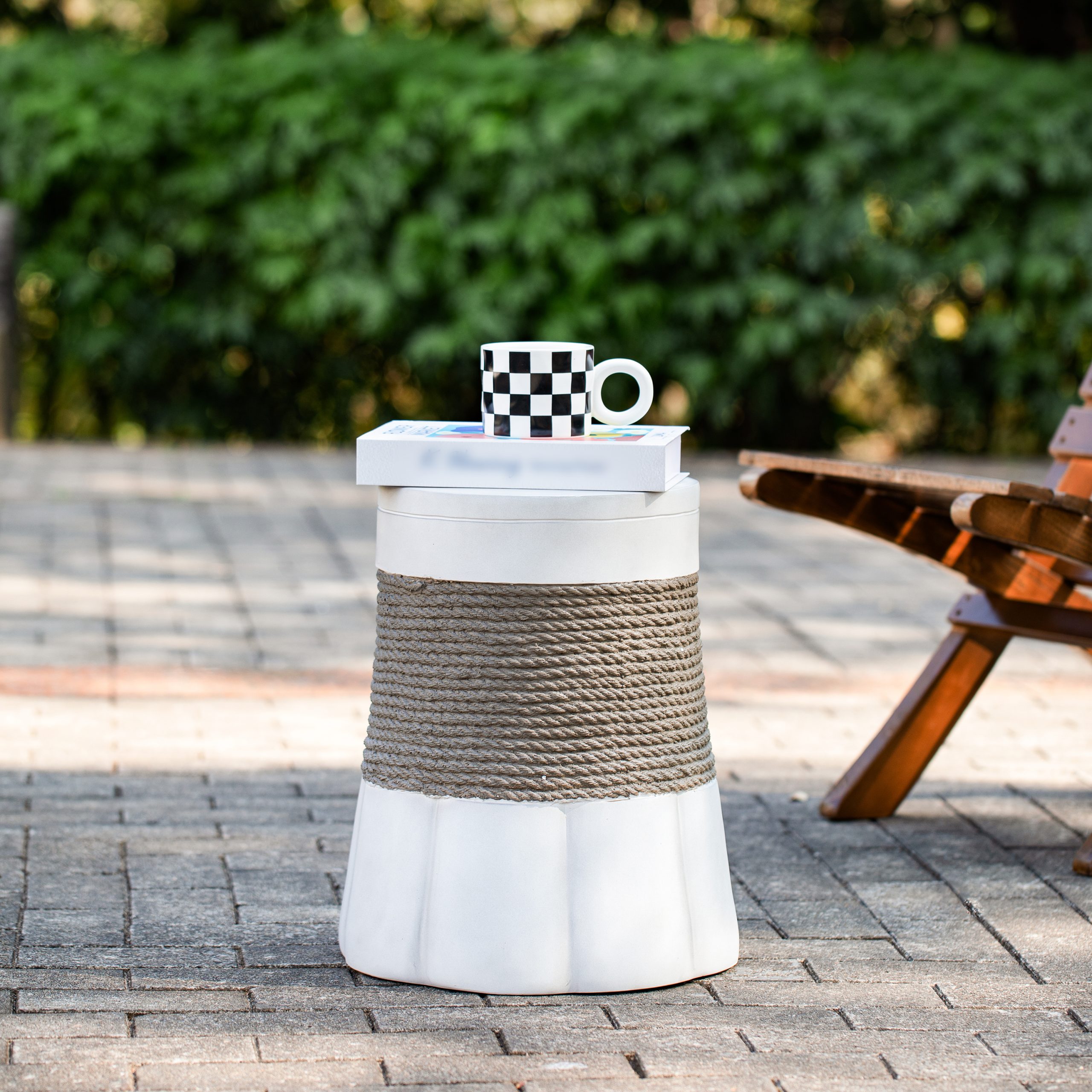 Outdoor Light Gray & Brown Retro Woven Rope & Fan-Base MGO Side Table – End Table for Home, Office, Living Room & Outdoor - Image 3