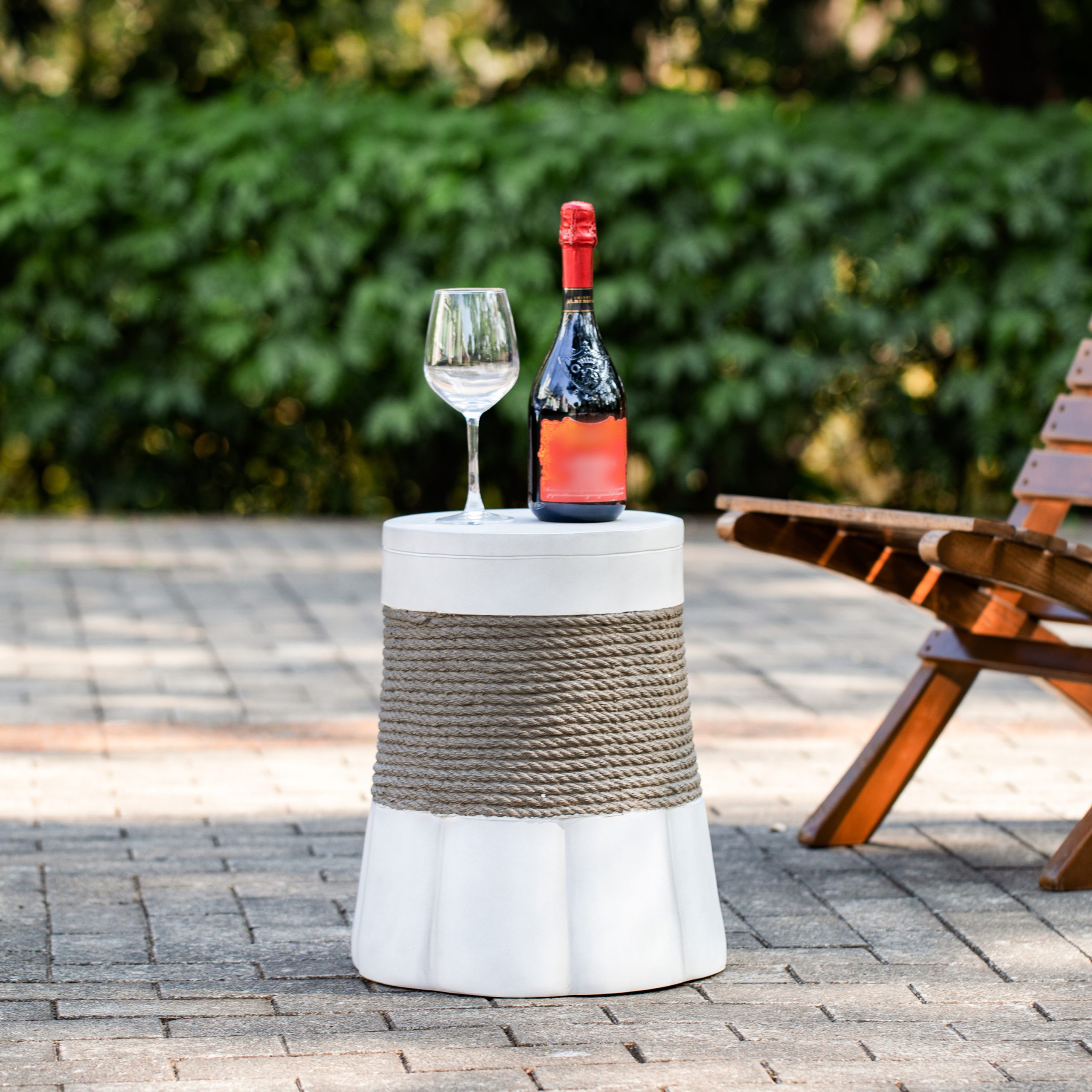 Outdoor Light Gray & Brown Retro Woven Rope & Fan-Base MGO Side Table – End Table for Home, Office, Living Room & Outdoor - Image 5