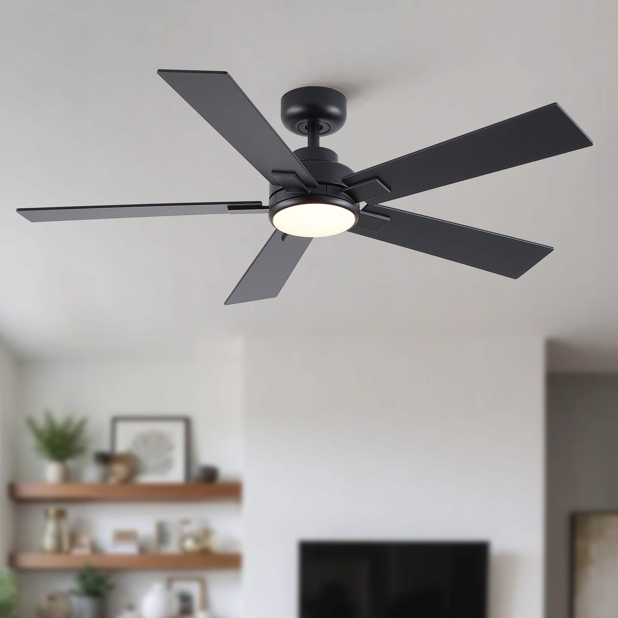 52" Matte Black Modern Reversible Motor Integrated LED Dimmable Ceiling Fan with Light and Remote - Image 2