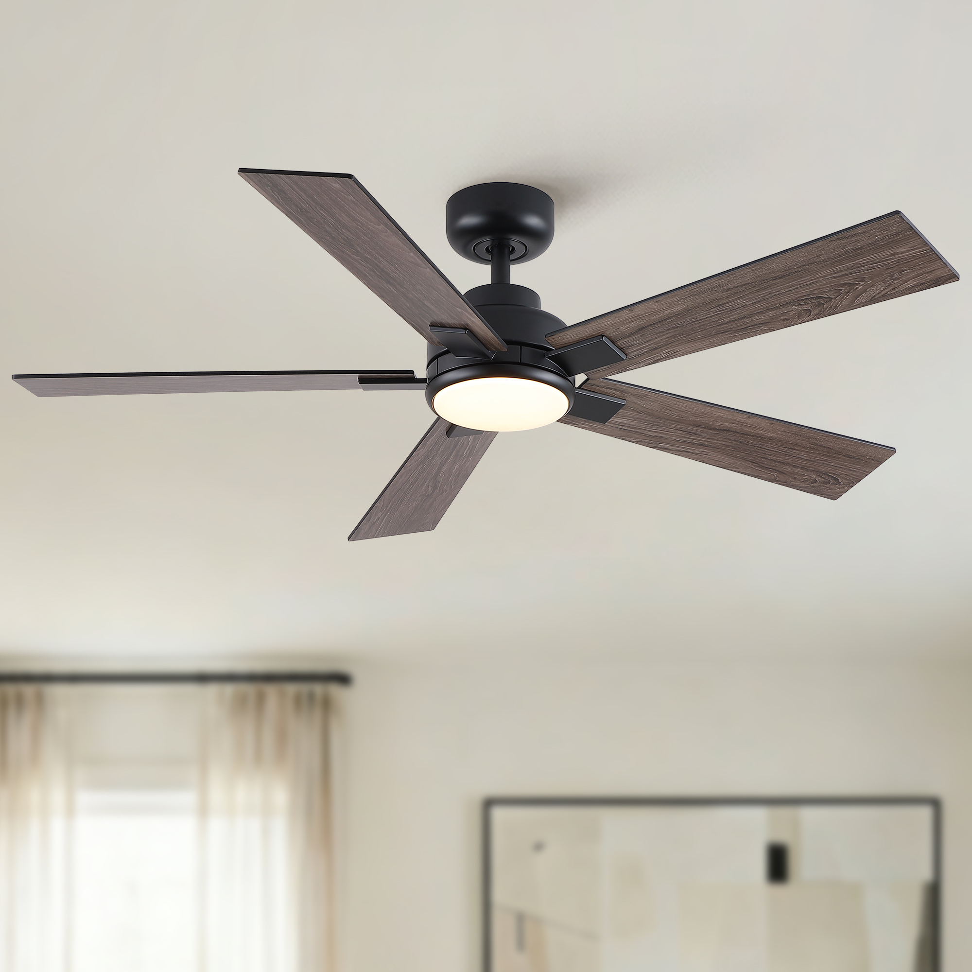 52" Matte Black Modern Reversible Motor Integrated LED Dimmable Ceiling Fan with Light and Remote - Image 3
