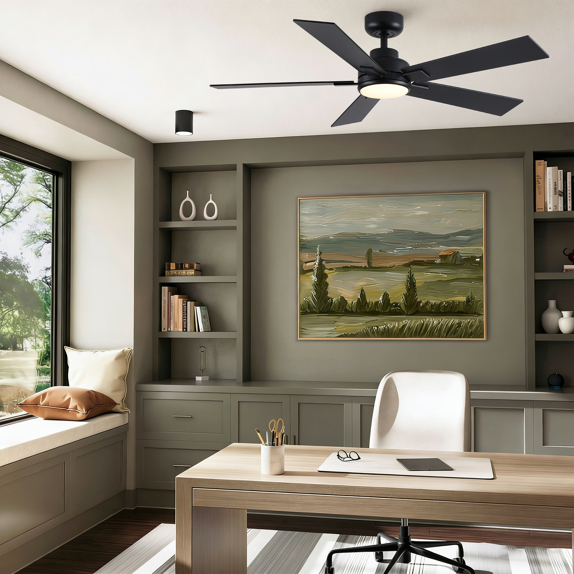 52" Matte Black Modern Reversible Motor Integrated LED Dimmable Ceiling Fan with Light and Remote - Image 4