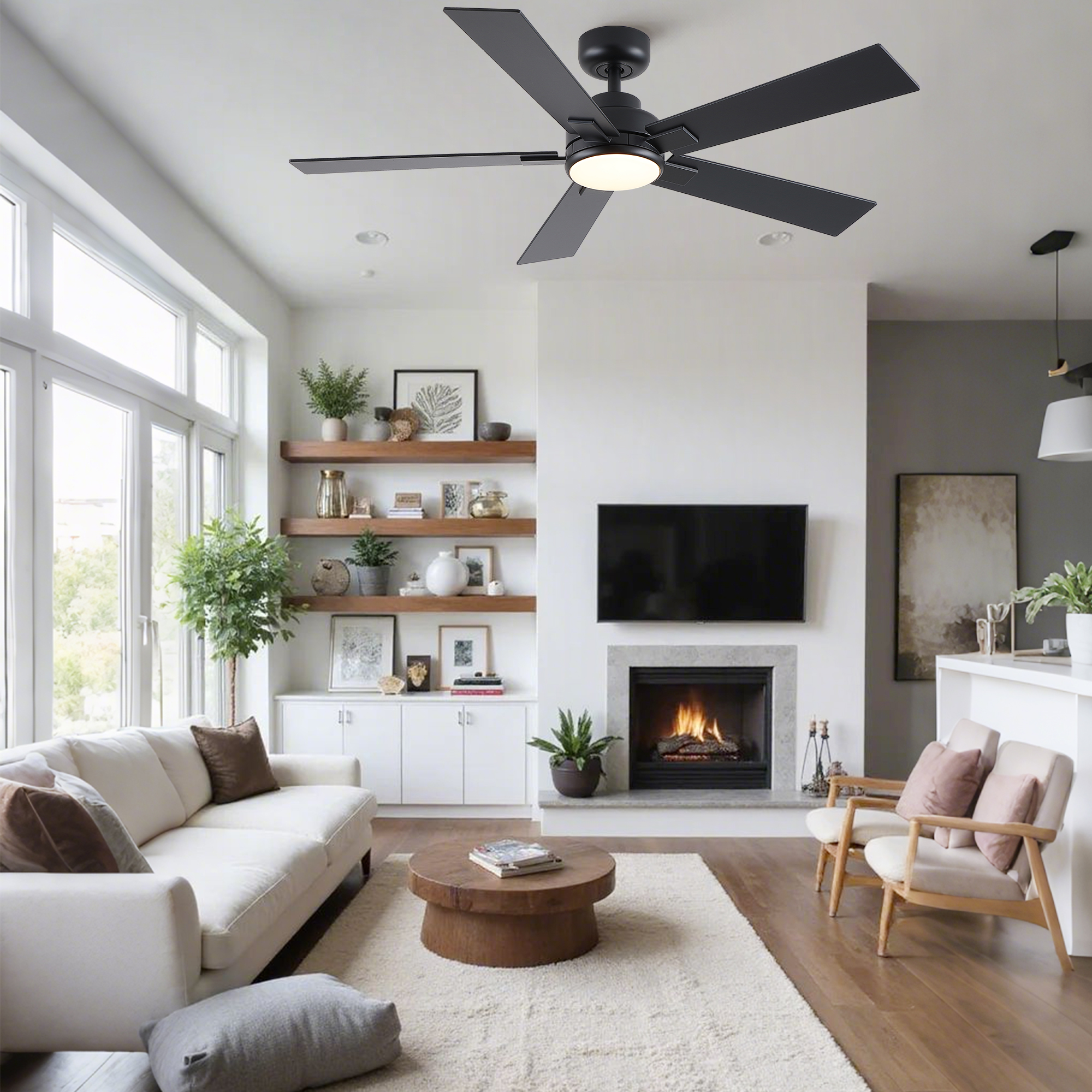 52" Matte Black Modern Reversible Motor Integrated LED Dimmable Ceiling Fan with Light and Remote - Image 5