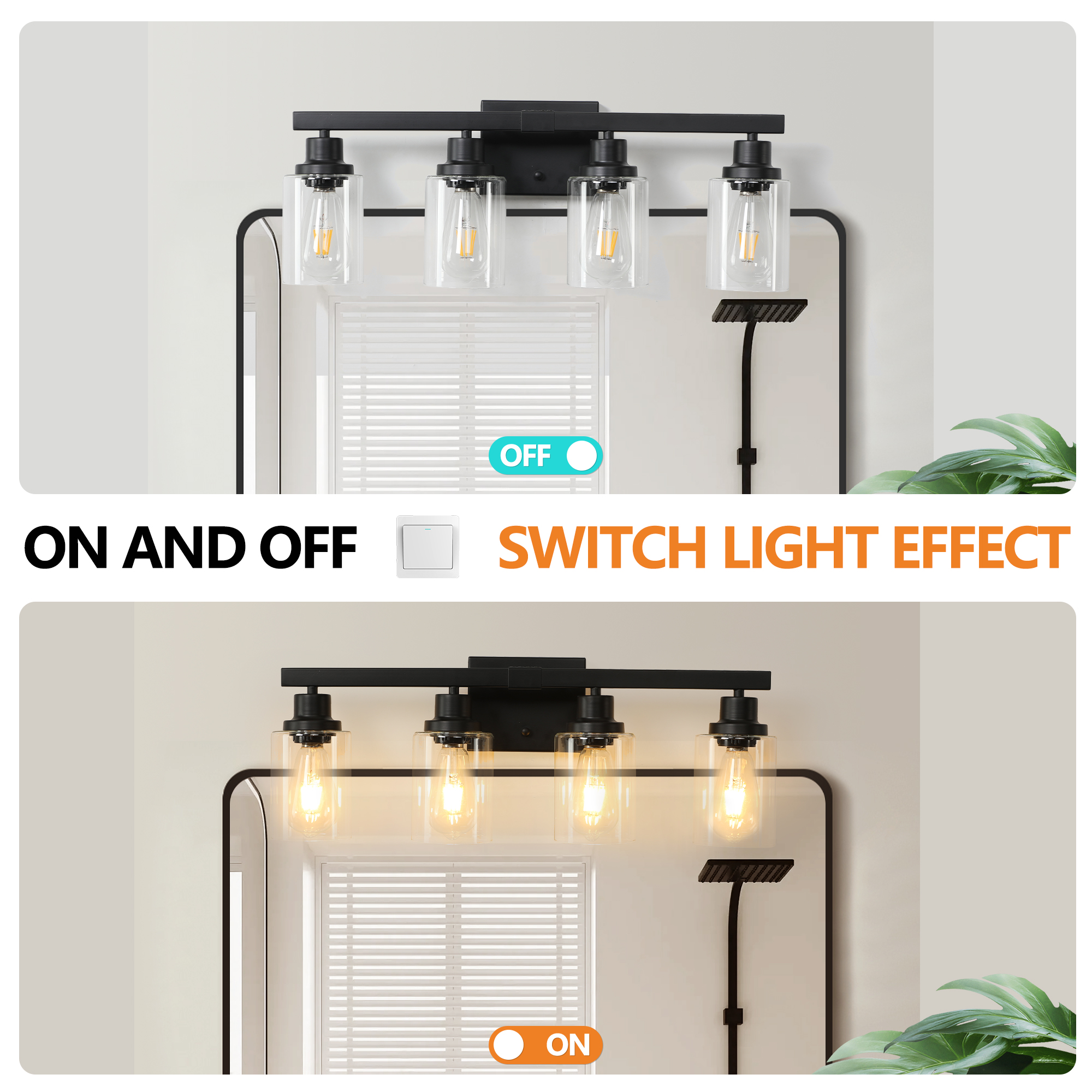 (Same as W1340P197620/L001010-B4) 24" Modern Black 4-Light Bathroom Vanity Light Fixture, Industrial Wall Sconce with Clear Glass Shades for Mirror, Bathroom, Bedroom, and Hallway (No Bulbs) - Image 5