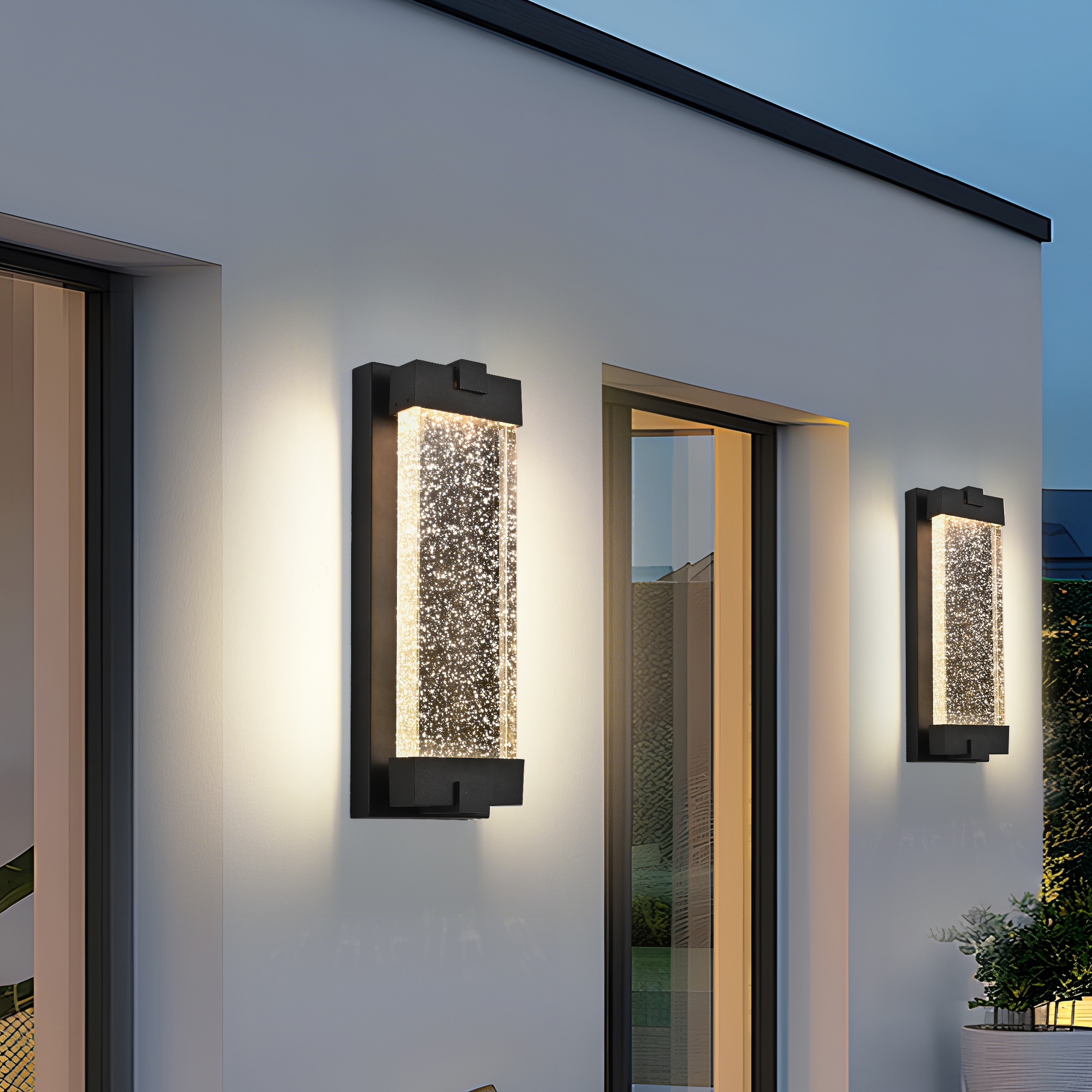 19"(H) Black Aluminum Finish Outdoor Wall Light with Bubble Crystal Glass, LED Light Source, 3000K Warm Light, Weatherproof Exterior Sconce for Patio, Porch, or Garage (1-pack) - Image 2