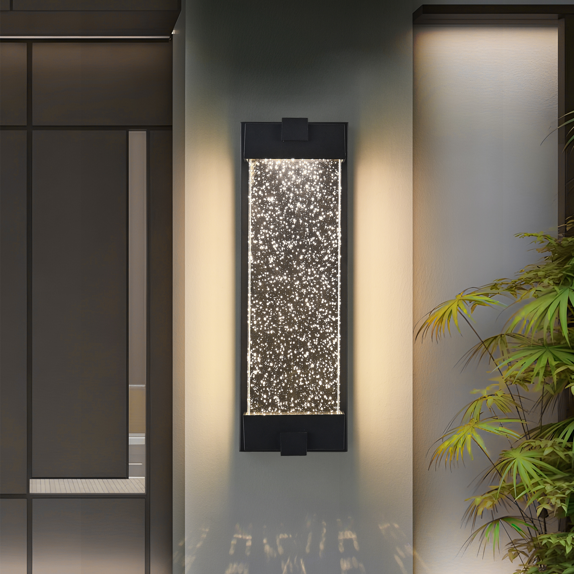 19"(H) Black Aluminum Finish Outdoor Wall Light with Bubble Crystal Glass, LED Light Source, 3000K Warm Light, Weatherproof Exterior Sconce for Patio, Porch, or Garage (1-pack) - Image 3