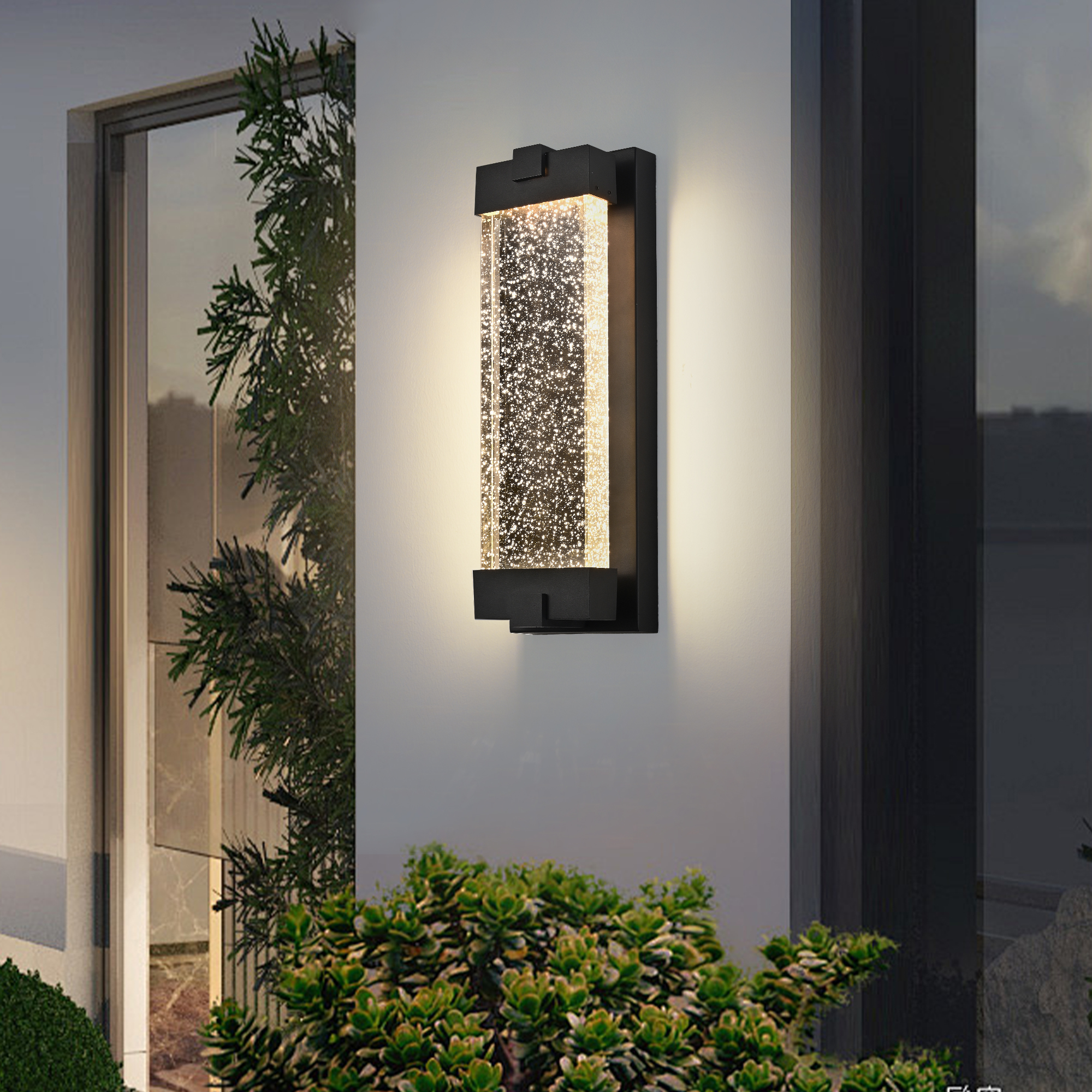 19"(H) Black Aluminum Finish Outdoor Wall Light with Bubble Crystal Glass, LED Light Source, 3000K Warm Light, Weatherproof Exterior Sconce for Patio, Porch, or Garage (1-pack) - Image 4