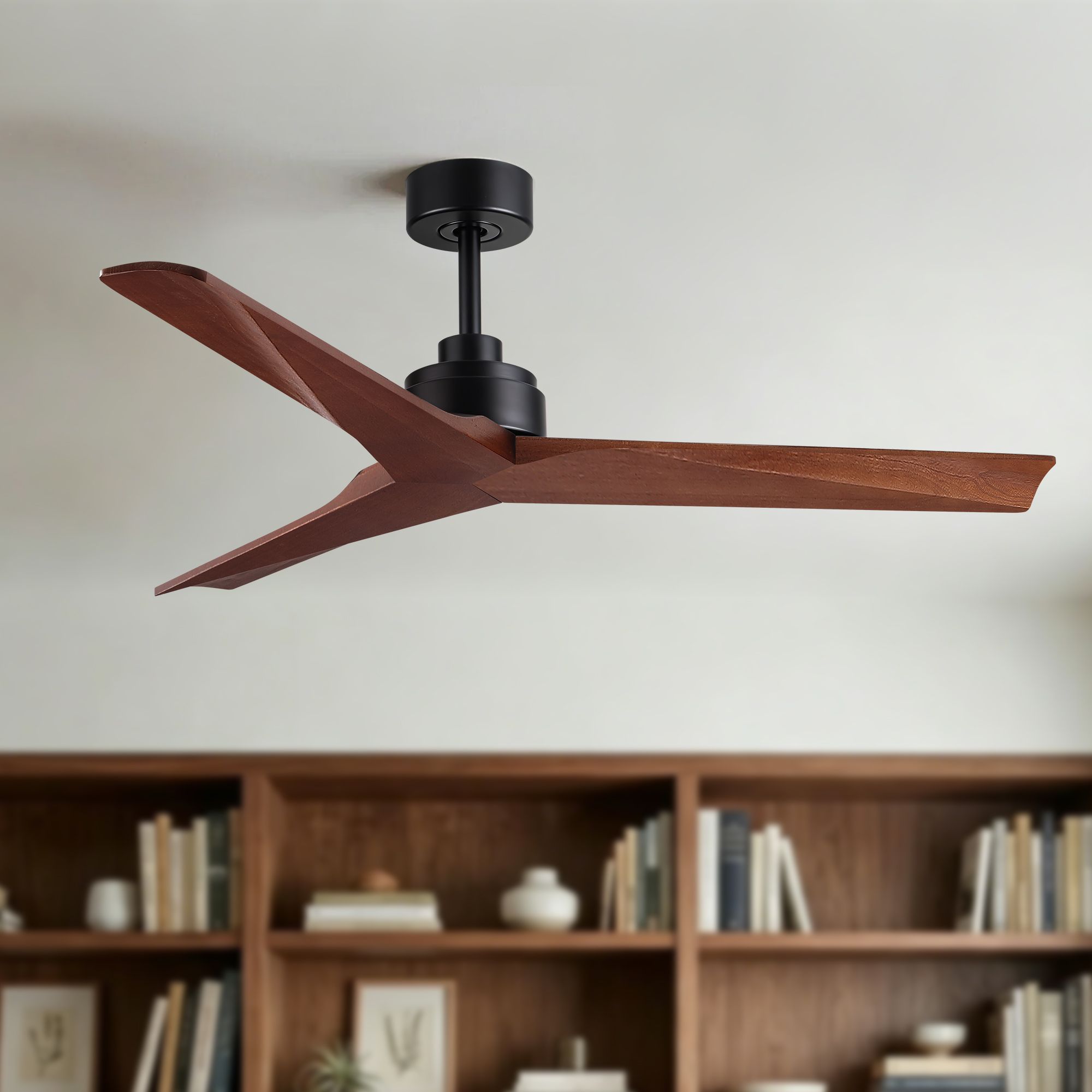 52" Farmhouse Solid Wood Ceiling Fan without Light, Matte Black DC Motor, No Light, Quiet Reversible Ceiling Fan for Living Room Bedroom - Image 2