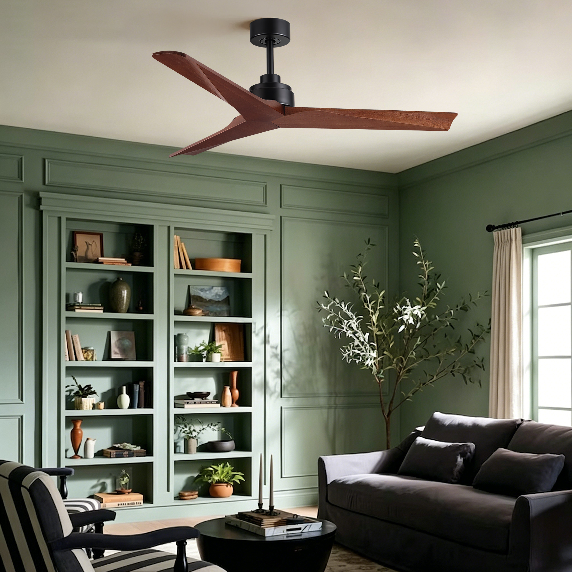 52" Farmhouse Solid Wood Ceiling Fan without Light, Matte Black DC Motor, No Light, Quiet Reversible Ceiling Fan for Living Room Bedroom - Image 4