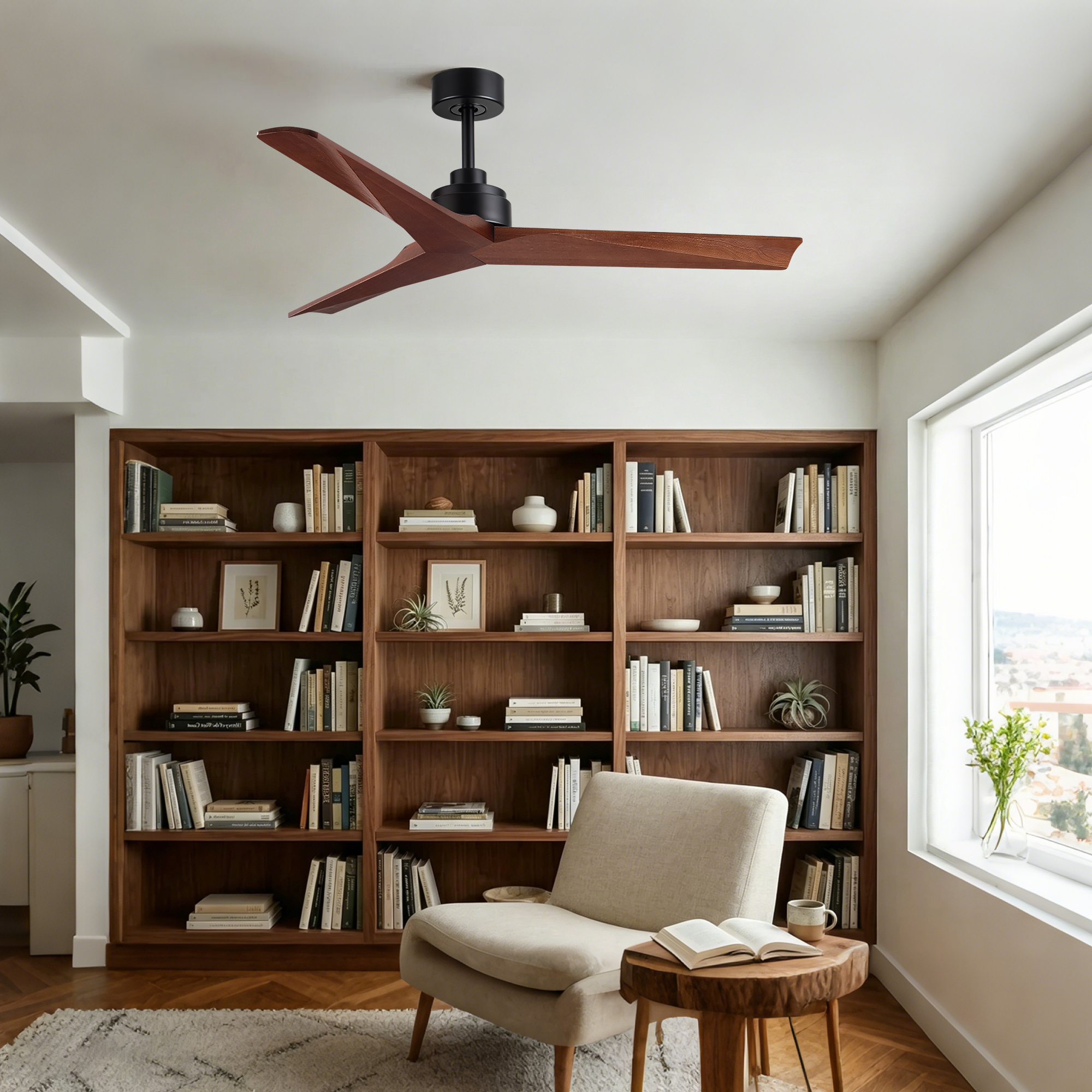 52" Farmhouse Solid Wood Ceiling Fan without Light, Matte Black DC Motor, No Light, Quiet Reversible Ceiling Fan for Living Room Bedroom - Image 5