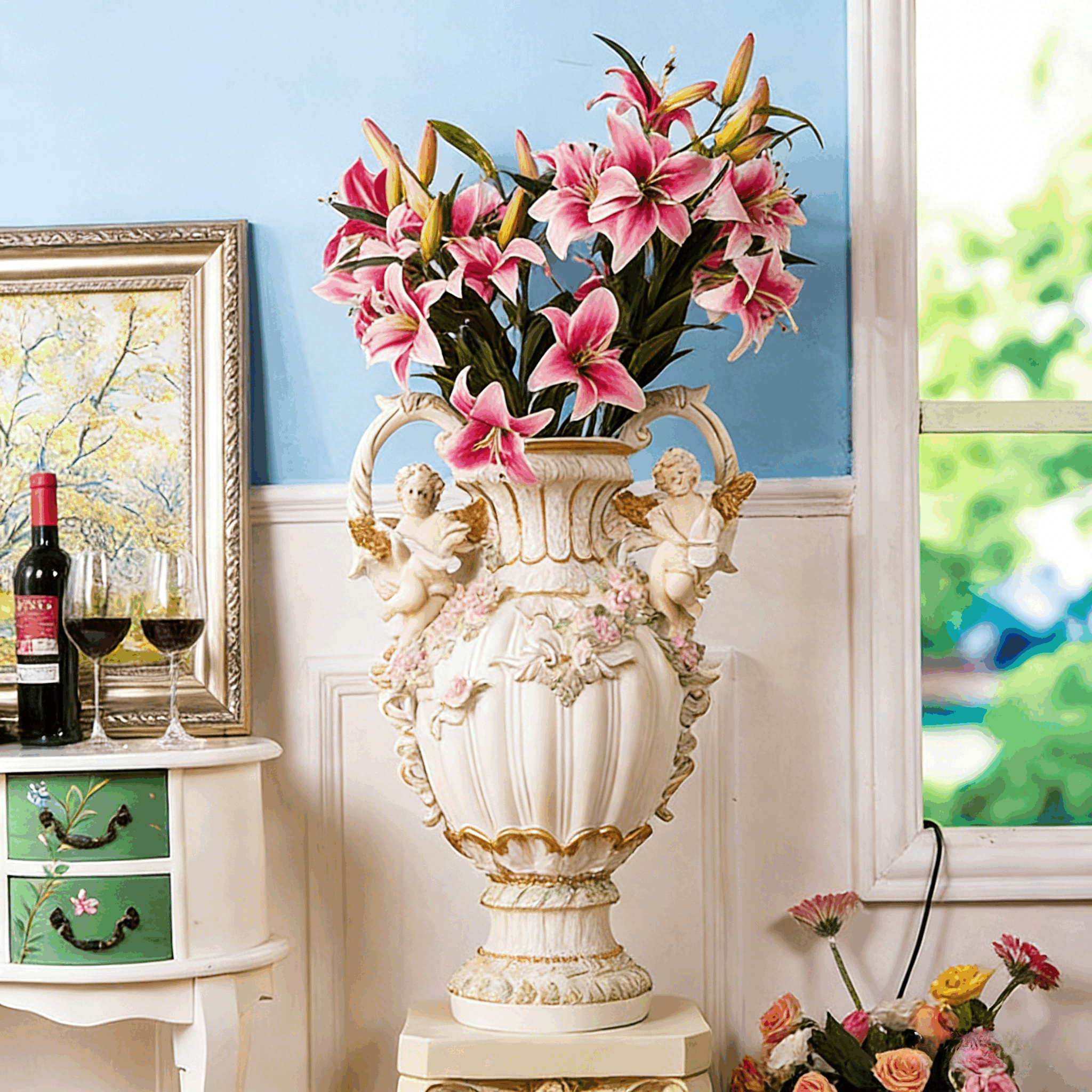 29.72" H x 19.21" L x 16.06" W European Style Angel Cupid Vase, Resin Handicraft Decor, Creative Home Soft Decoration for Living Room & Indoor Spaces - Image 2