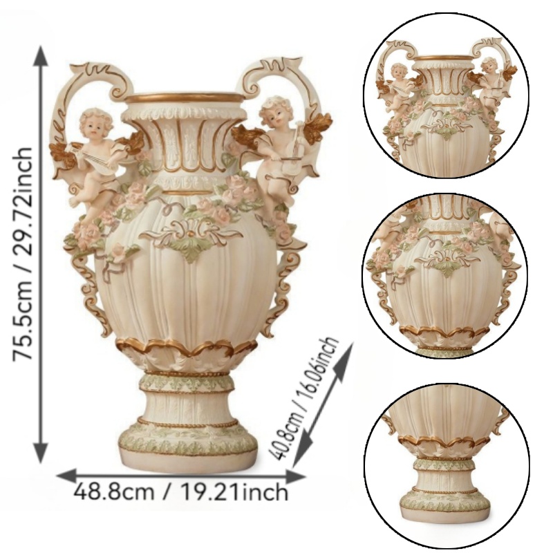 29.72" H x 19.21" L x 16.06" W European Style Angel Cupid Vase, Resin Handicraft Decor, Creative Home Soft Decoration for Living Room & Indoor Spaces - Image 4
