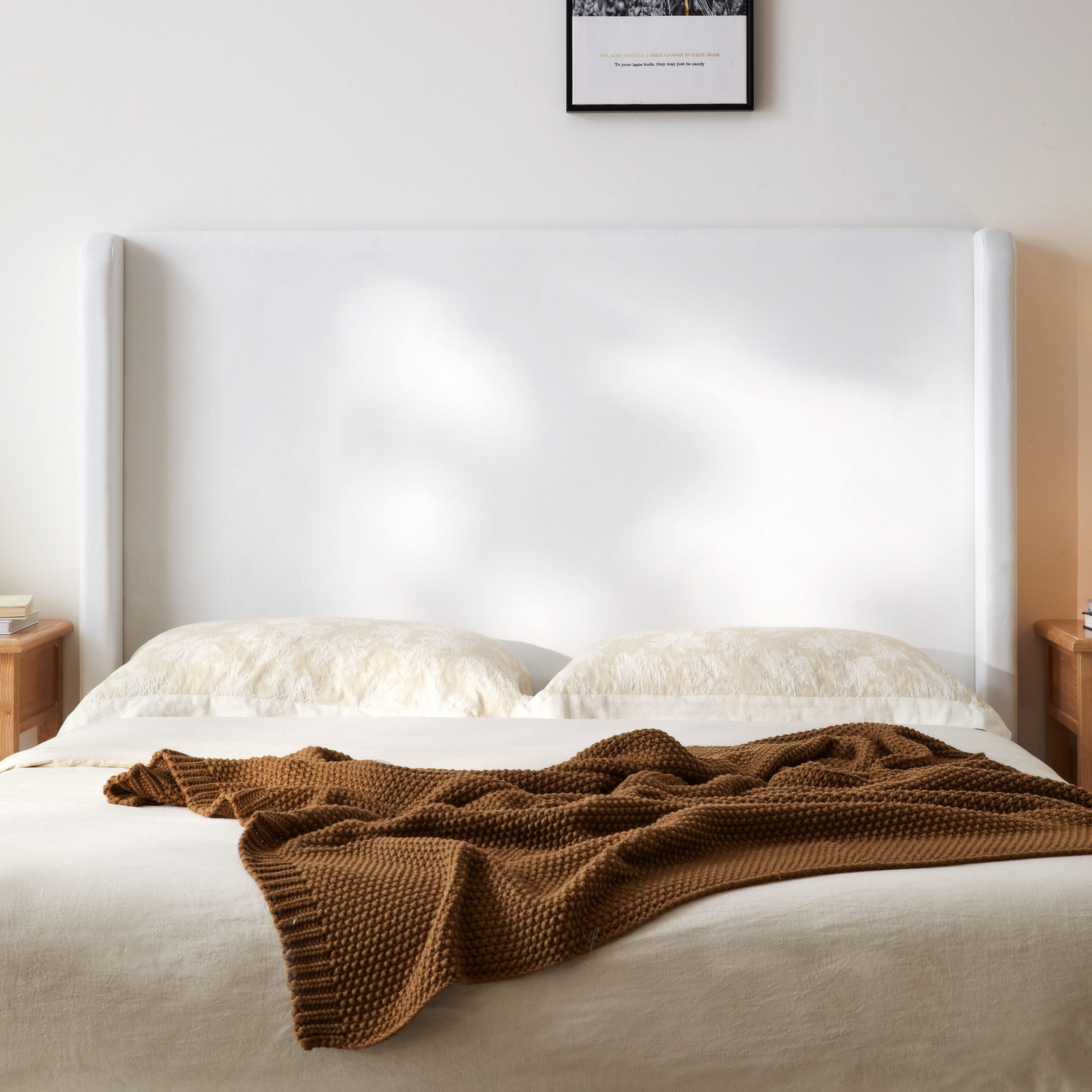 Carmen Upholstered Wingback Bed / Upholstered Platform Bed Frame / 52.3" High Headboard / Simplicity / Minimalist / No Box Spring Needed / Easy Assembly / King / Coconut Micro Suede / No Noise - Image 3