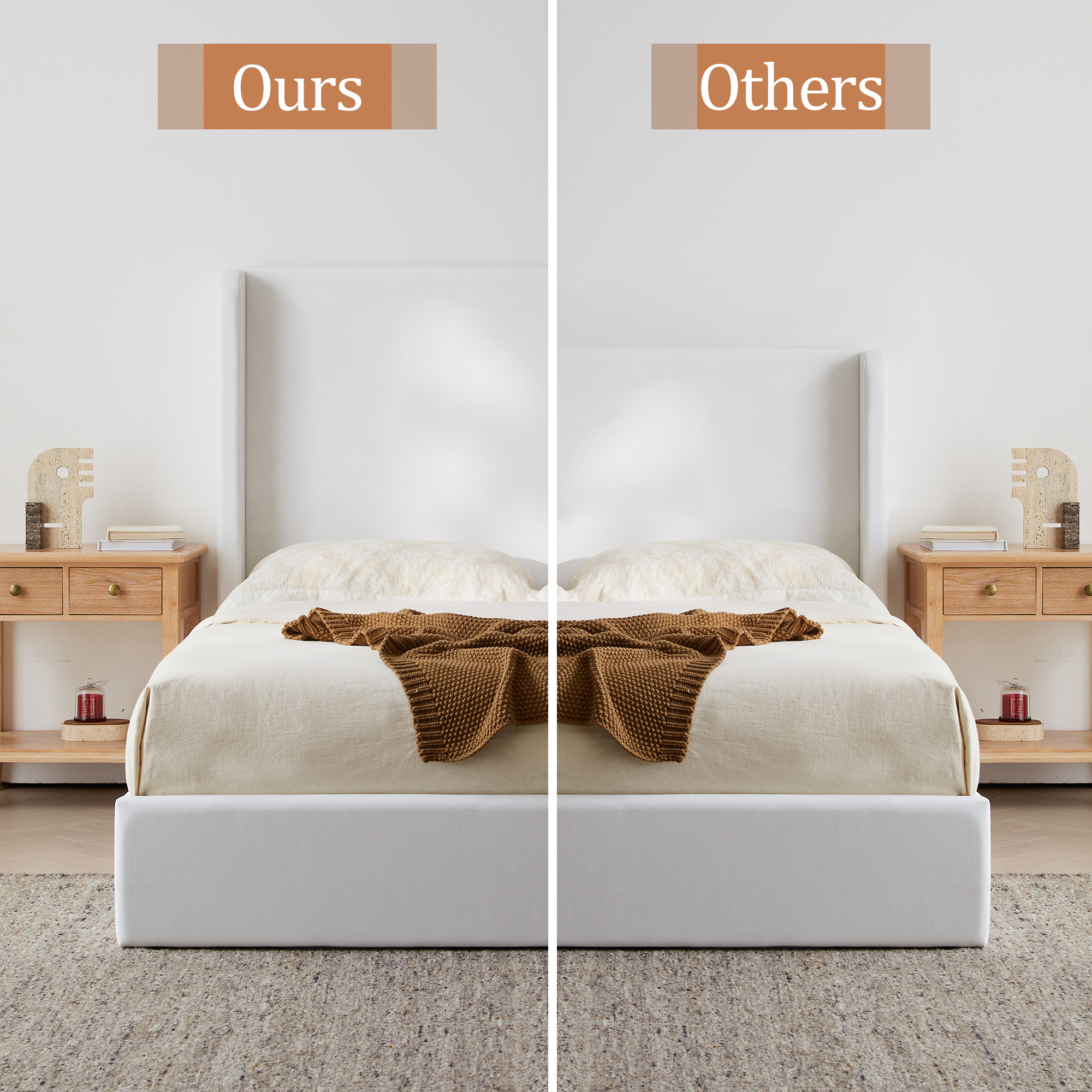 Carmen Upholstered Wingback Bed / Upholstered Platform Bed Frame / 52.3" High Headboard / Simplicity / Minimalist / No Box Spring Needed / Easy Assembly / King / Coconut Micro Suede / No Noise - Image 5