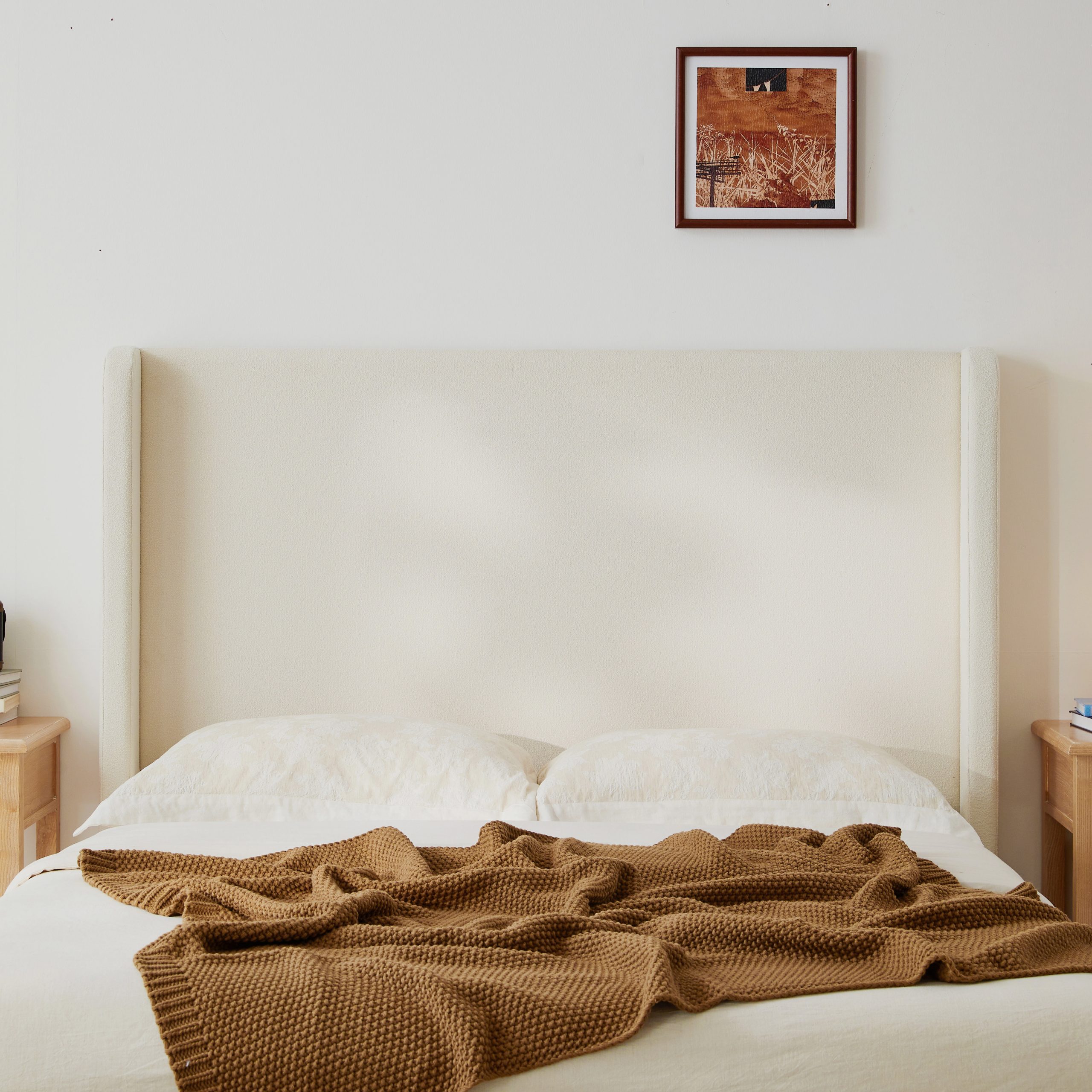 Carmen Upholstered Wingback Bed / Upholstered Platform Bed Frame / 52.3" High Headboard / Simplicity / Minimalist / No Box Spring Needed / Easy Assembly / King/ Ivory Boucle / No Noise - Image 3
