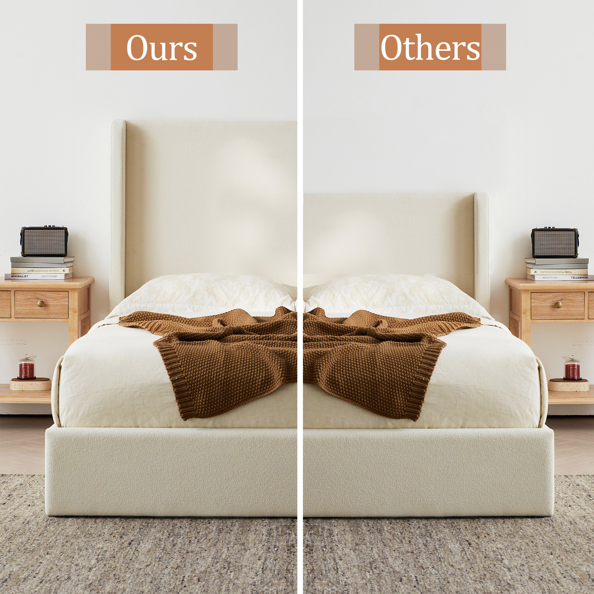 Carmen Upholstered Wingback Bed / Upholstered Platform Bed Frame / 52.3" High Headboard / Simplicity / Minimalist / No Box Spring Needed / Easy Assembly / King/ Ivory Boucle / No Noise - Image 5