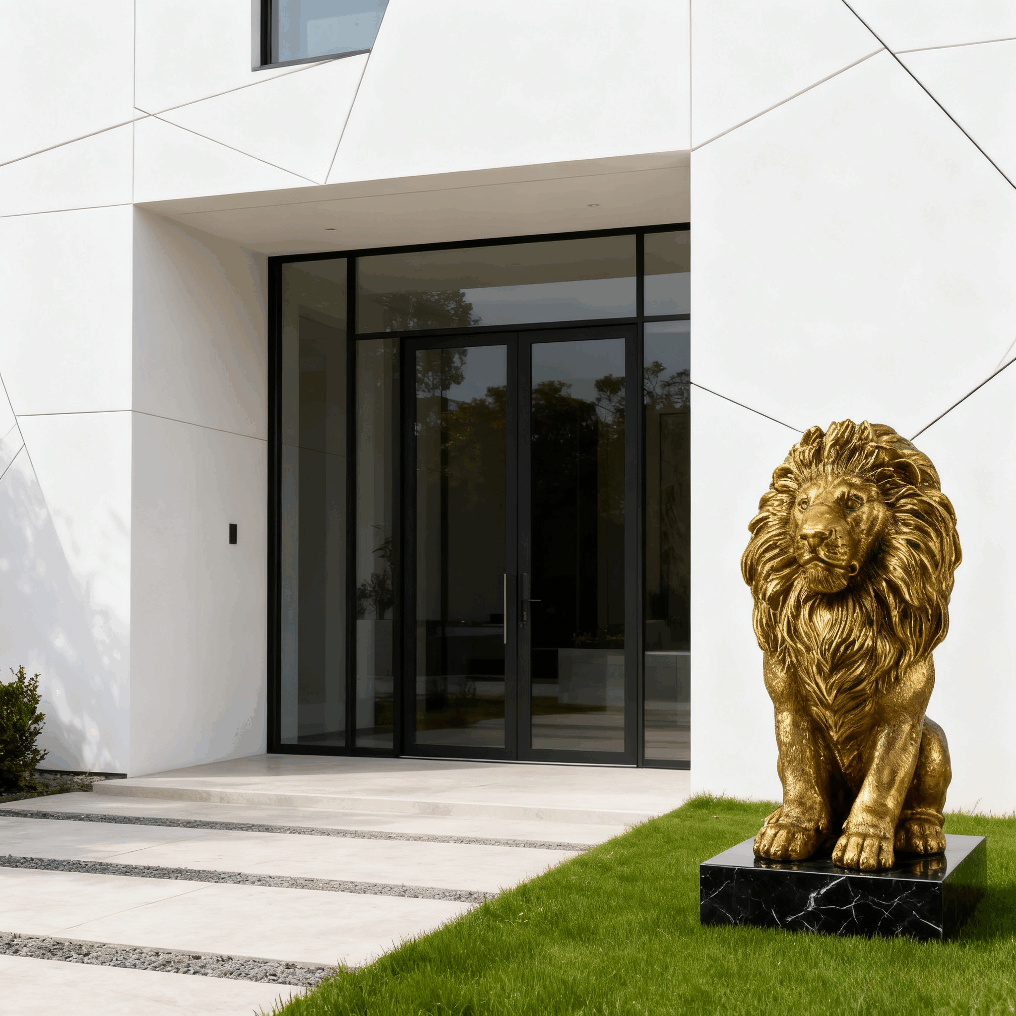 24" Lion Statue, Resin Outdoor Guardian Sculpture, Simulated Animal Decor for Villa, Garden, Park & Resort, Patriotic Independence Day Decoration for Home & Courtyard - Image 2