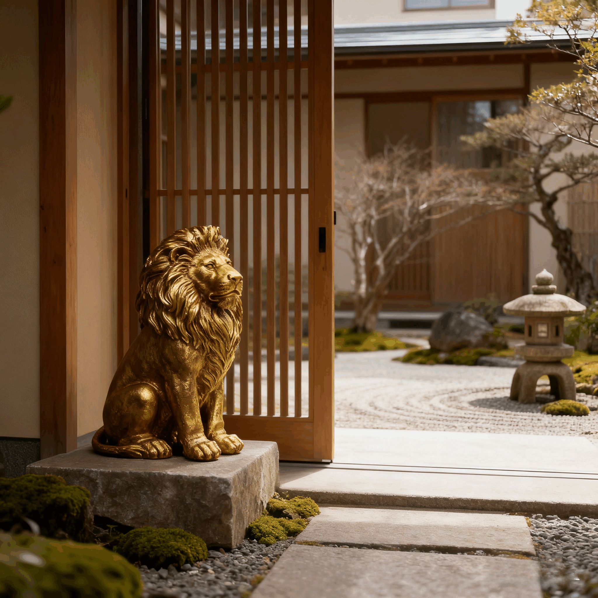 24" Lion Statue, Resin Outdoor Guardian Sculpture, Simulated Animal Decor for Villa, Garden, Park & Resort, Patriotic Independence Day Decoration for Home & Courtyard - Image 3