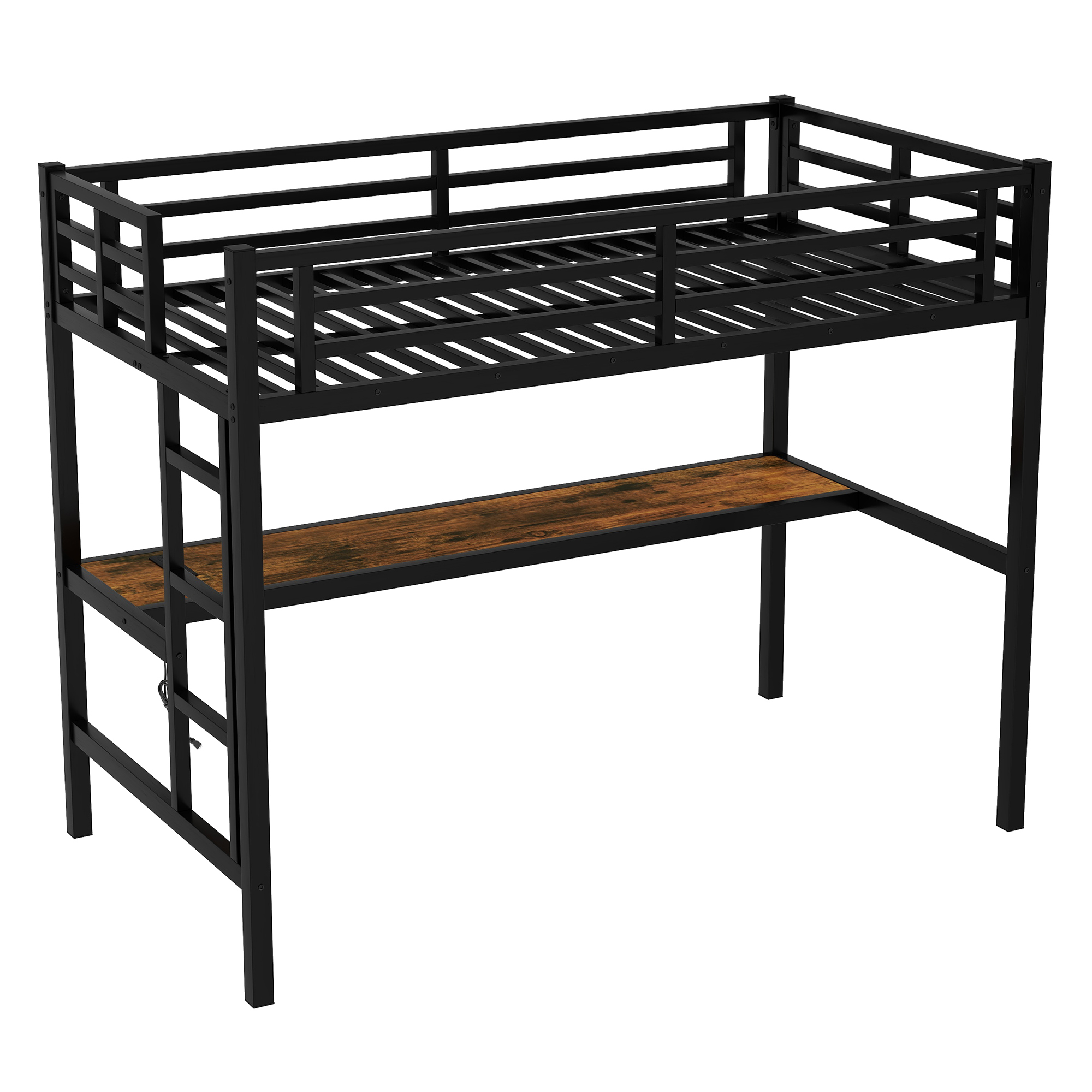 Metal Twin XL Size Loft Bed with Power Outlet and LED Lighted, Space-Saving, Noise Reduced, Black - Image 5