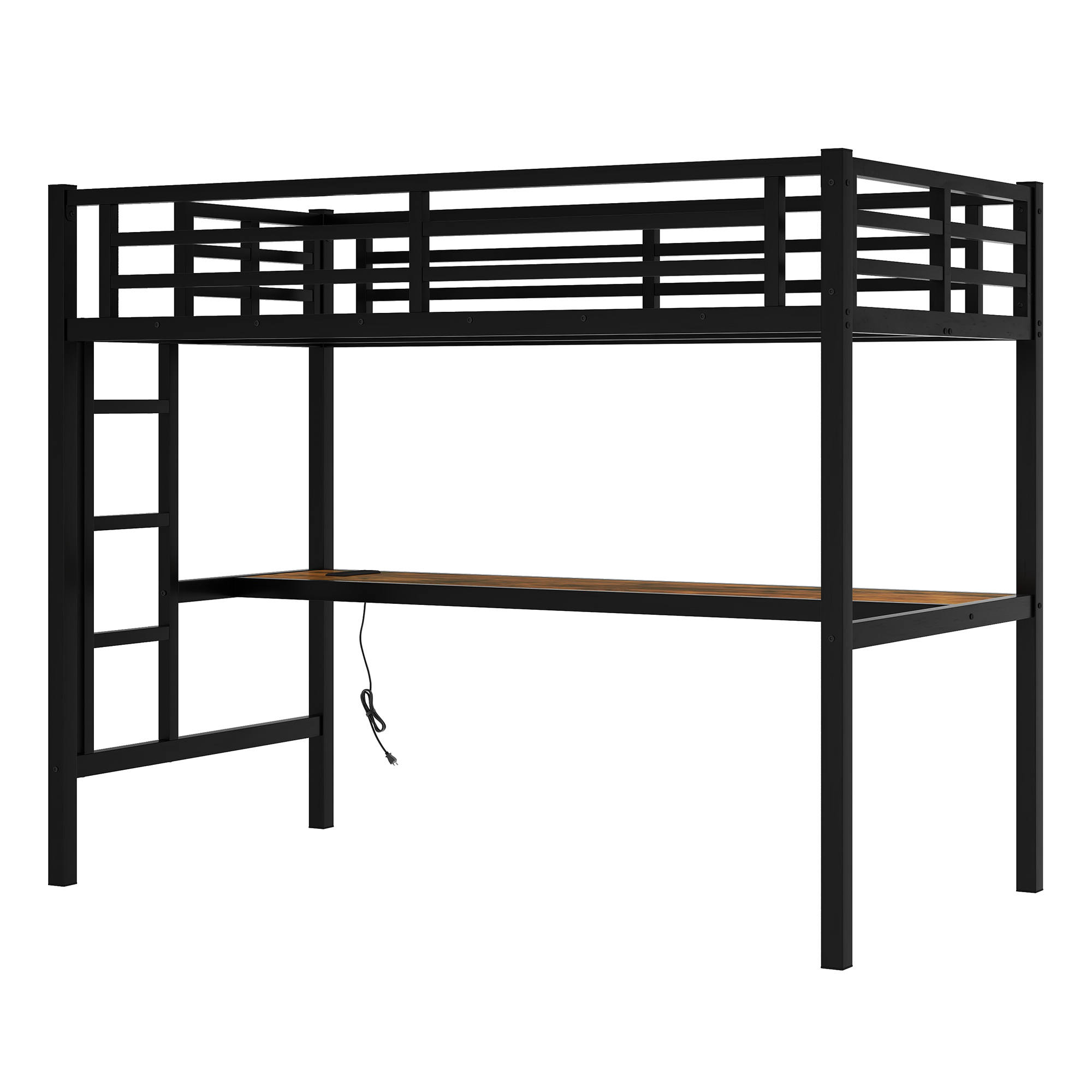 Metal Twin XL Size Loft Bed with Power Outlet and LED Lighted, Space-Saving, Noise Reduced, Black - Image 6