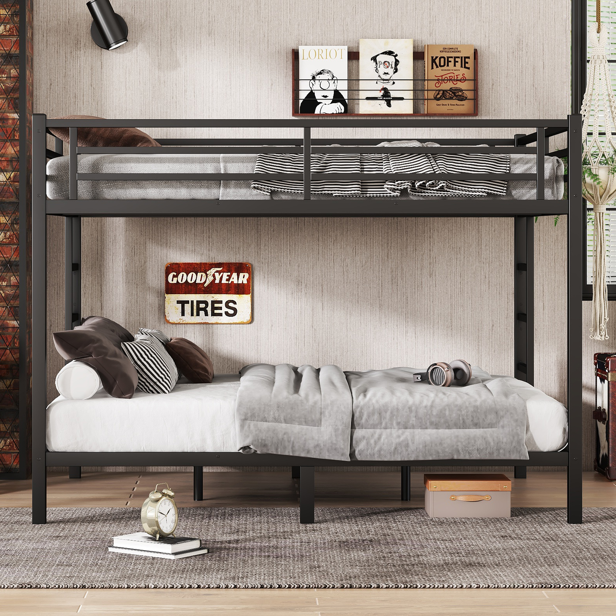 Metal Queen over Queen Bunk Bed for Teens and Adults,Space-Saving/Noise Reduced/No Box Spring Needed, Black - Image 2