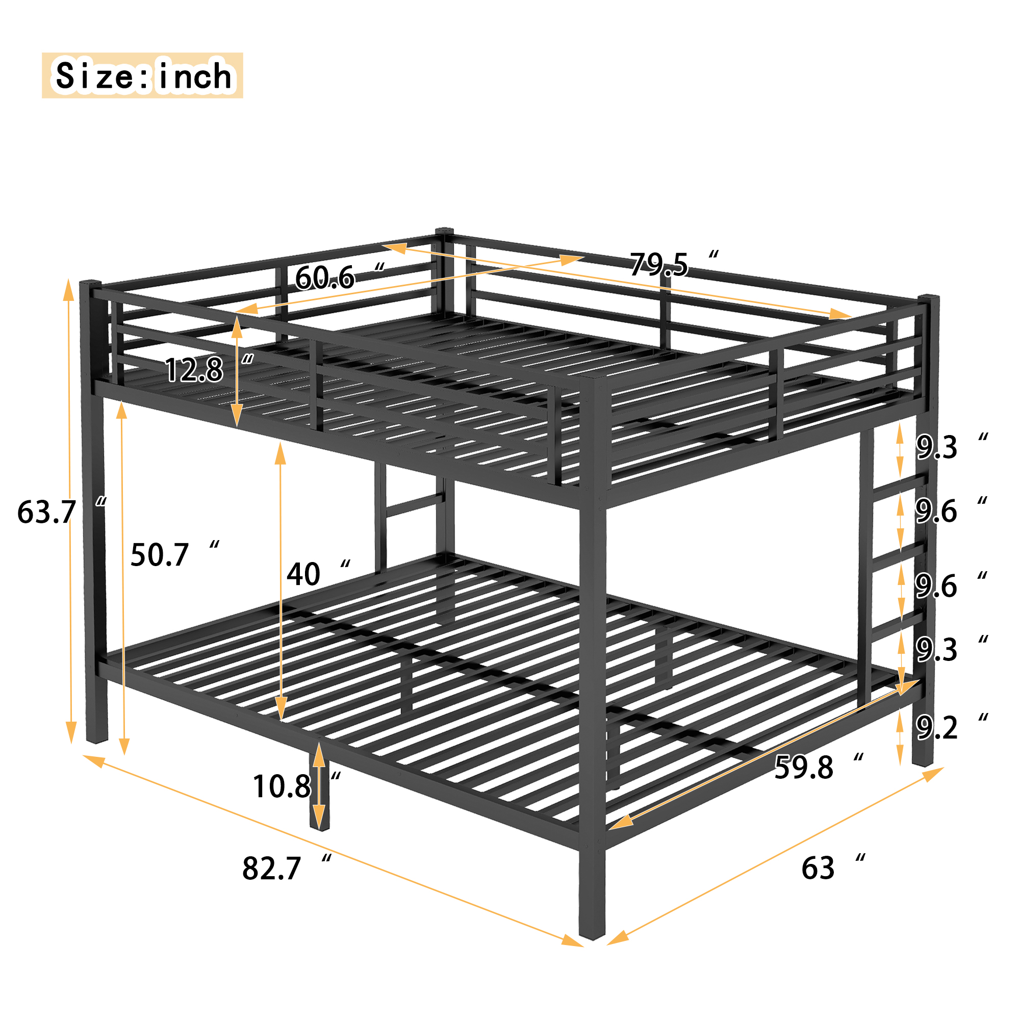 Metal Queen over Queen Bunk Bed for Teens and Adults,Space-Saving/Noise Reduced/No Box Spring Needed, Black - Image 3
