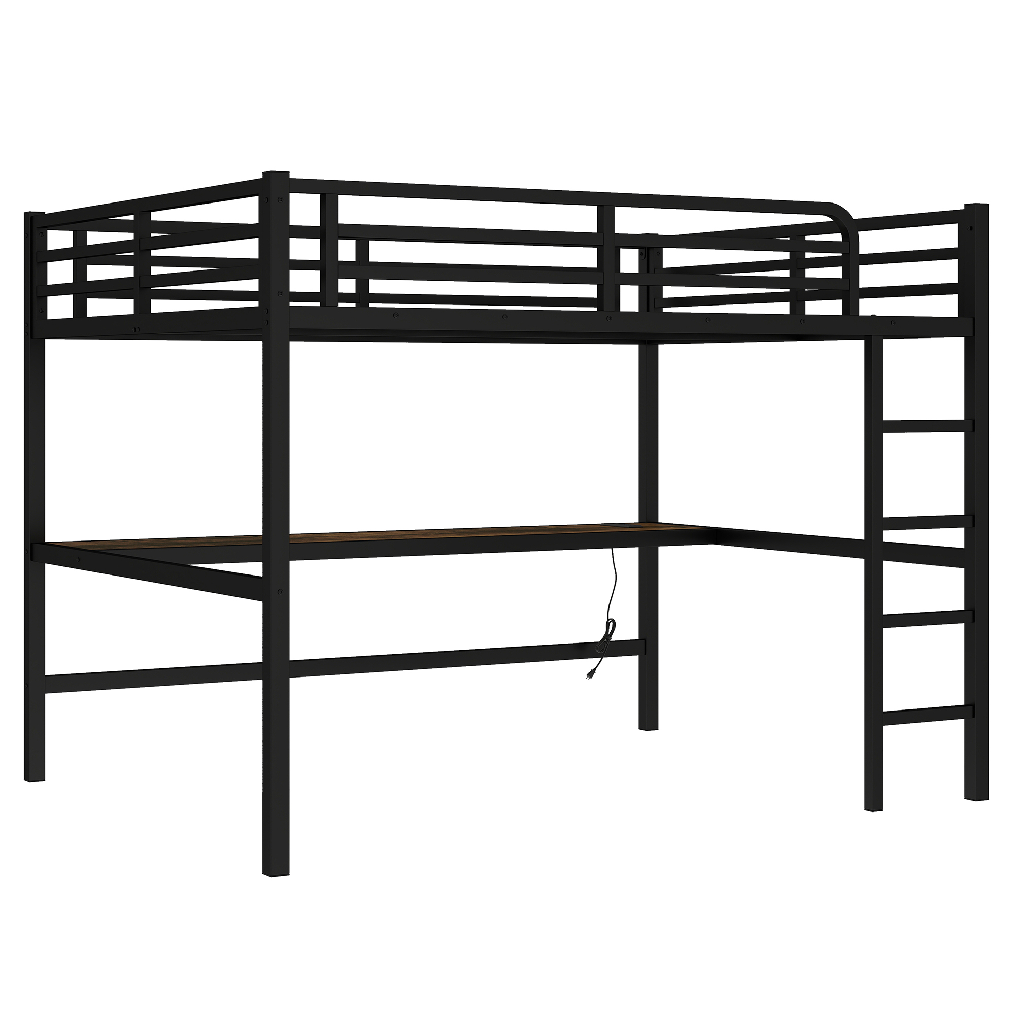 Metal Queen Size Loft Bed with Power Outlet and LED Lighted, Space-Saving, Noise Reduced, Black - Image 5