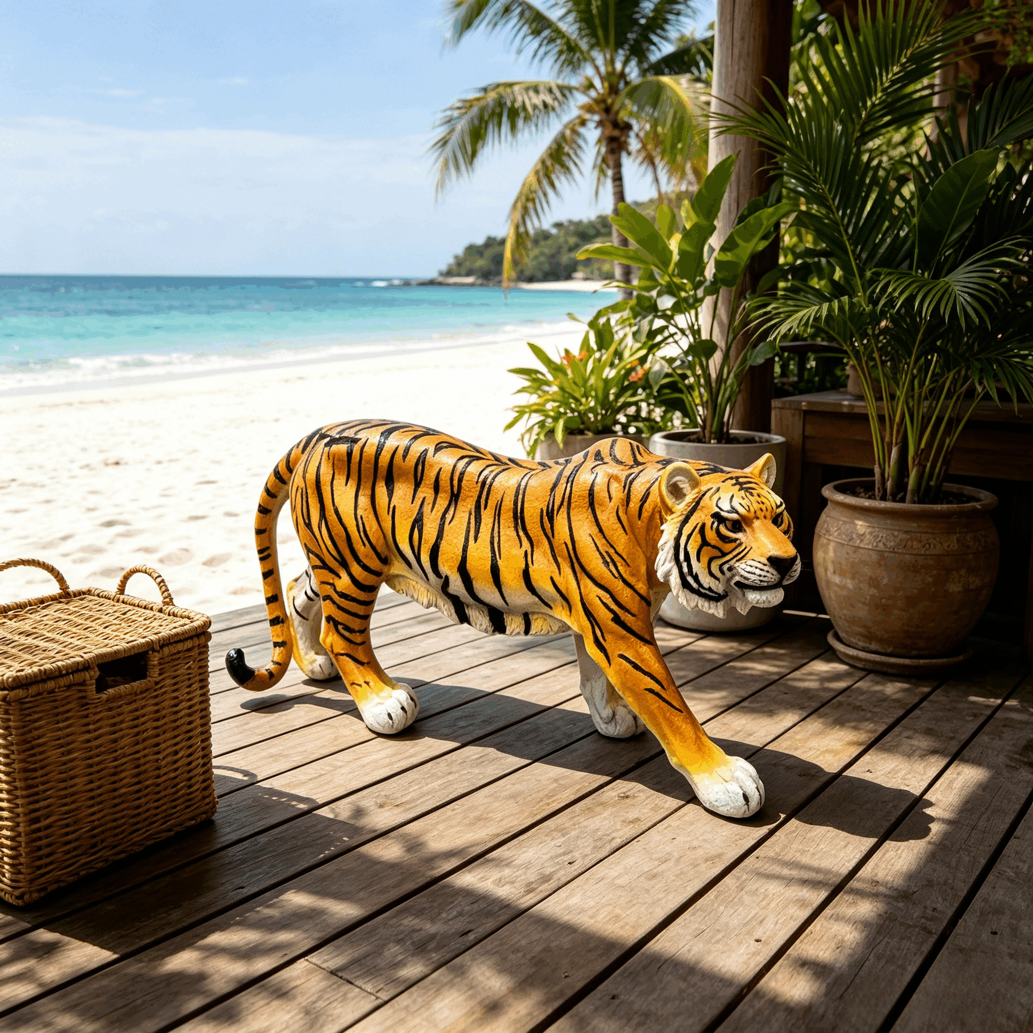 15.75" H x 33.46" L x 7.87" W Simulated Tiger Resin Garden Statue, Indoor & Outdoor Decorative Ornament, Lawn & Courtyard Art Craft, Unique Gift for Home & Yard - Image 3