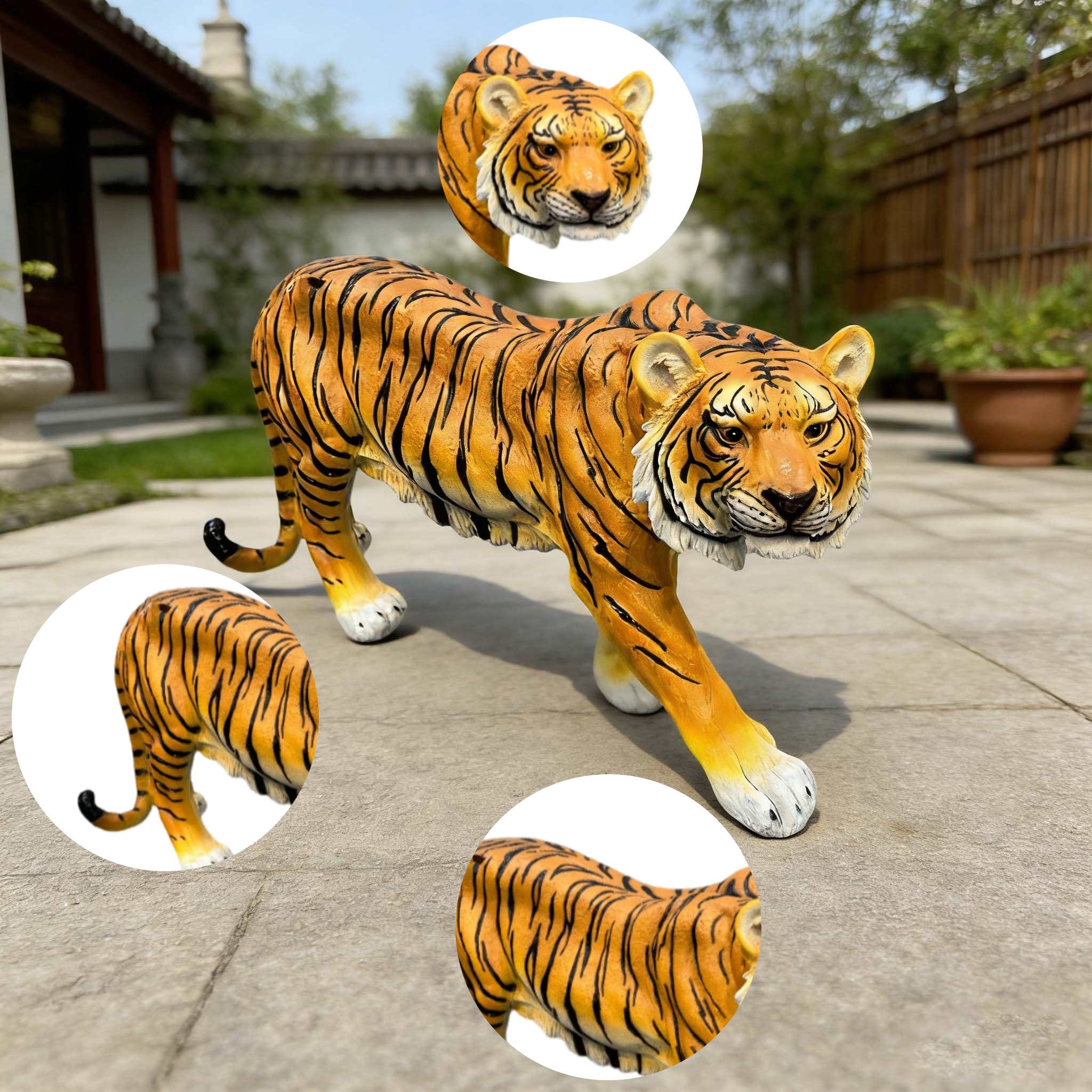15.75" H x 33.46" L x 7.87" W Simulated Tiger Resin Garden Statue, Indoor & Outdoor Decorative Ornament, Lawn & Courtyard Art Craft, Unique Gift for Home & Yard - Image 5