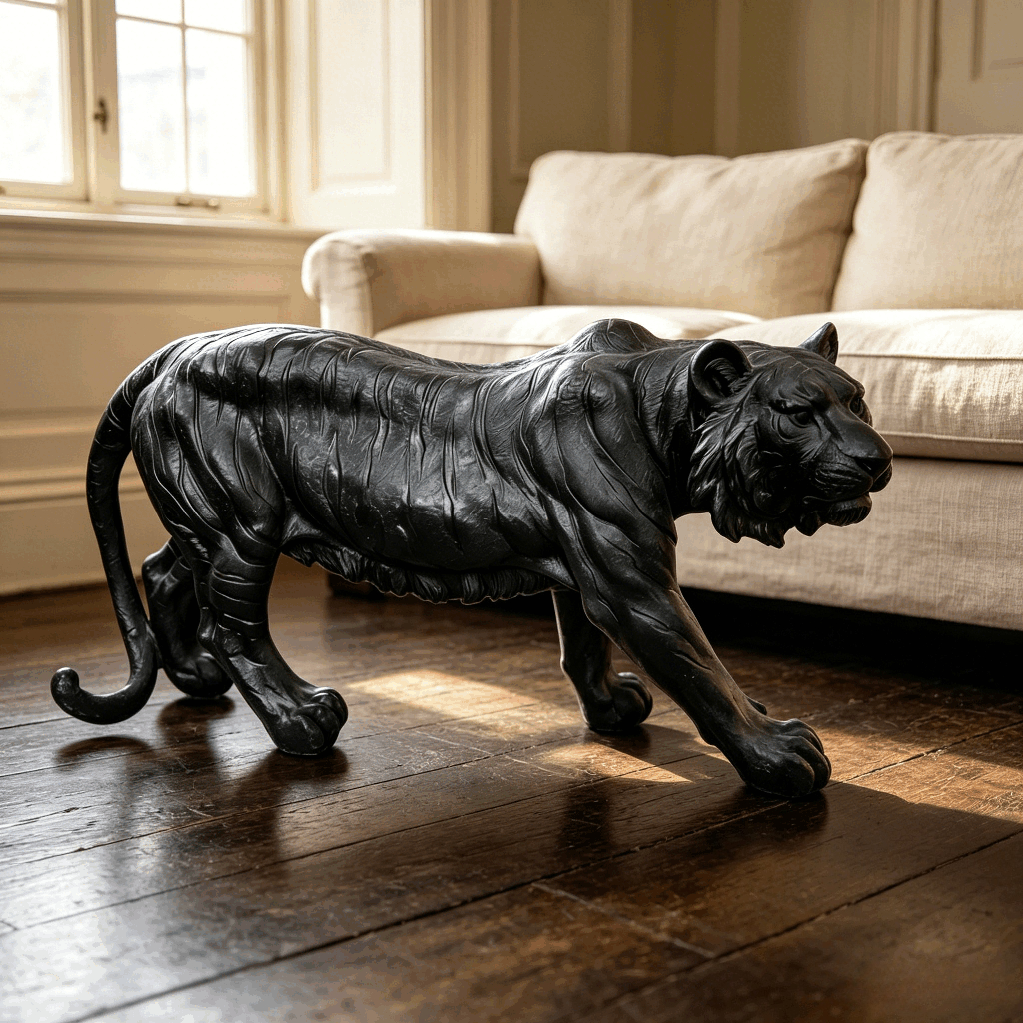15.75″ H x 33.46″ L x 7.87″ W Simulated Black Tiger Resin Garden Statue, Indoor & Outdoor Decorative Ornament, Lawn & Courtyard Art Craft, Unique Gift for Home & Garden