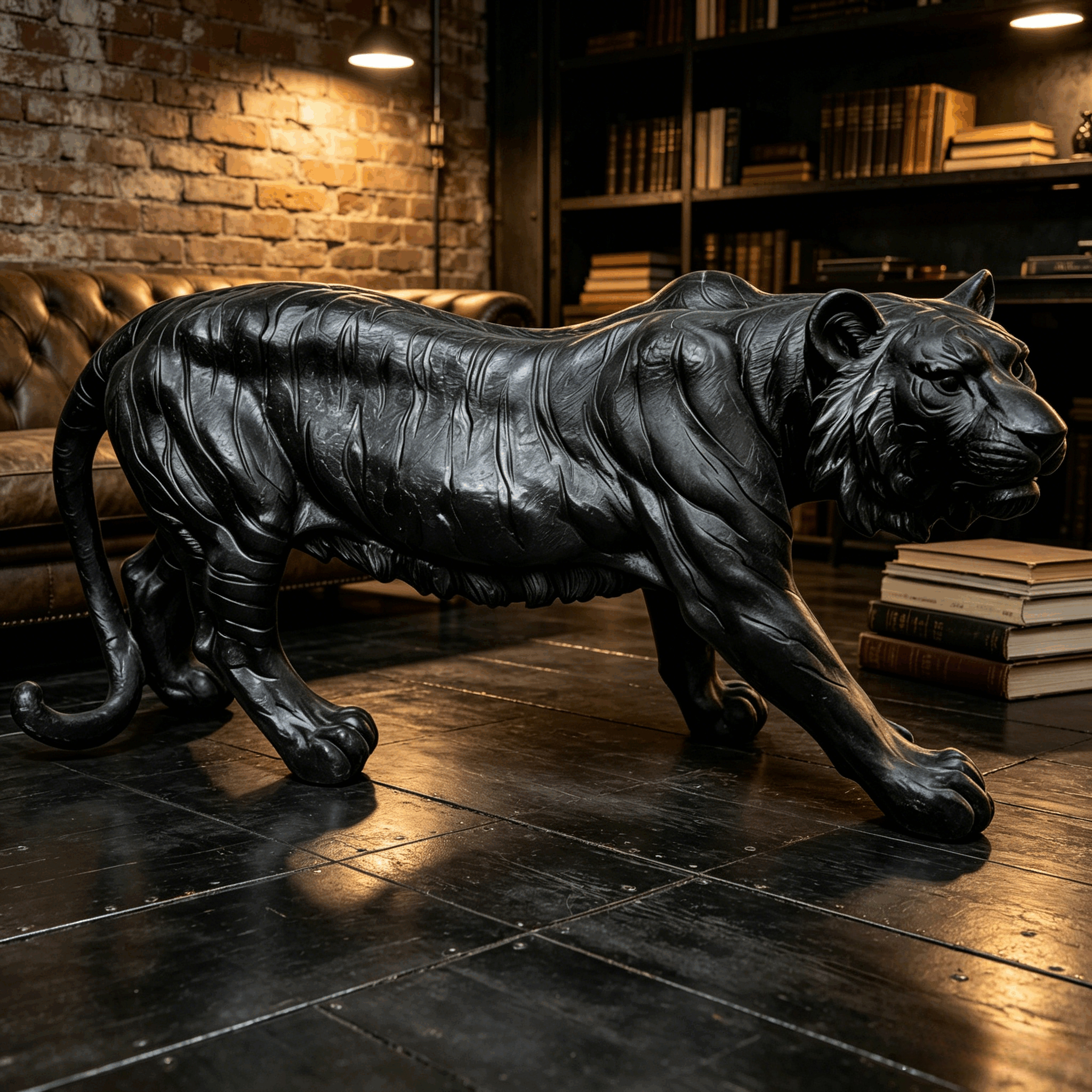 15.75" H x 33.46" L x 7.87" W Simulated Black Tiger Resin Garden Statue, Indoor & Outdoor Decorative Ornament, Lawn & Courtyard Art Craft, Unique Gift for Home & Garden - Image 2